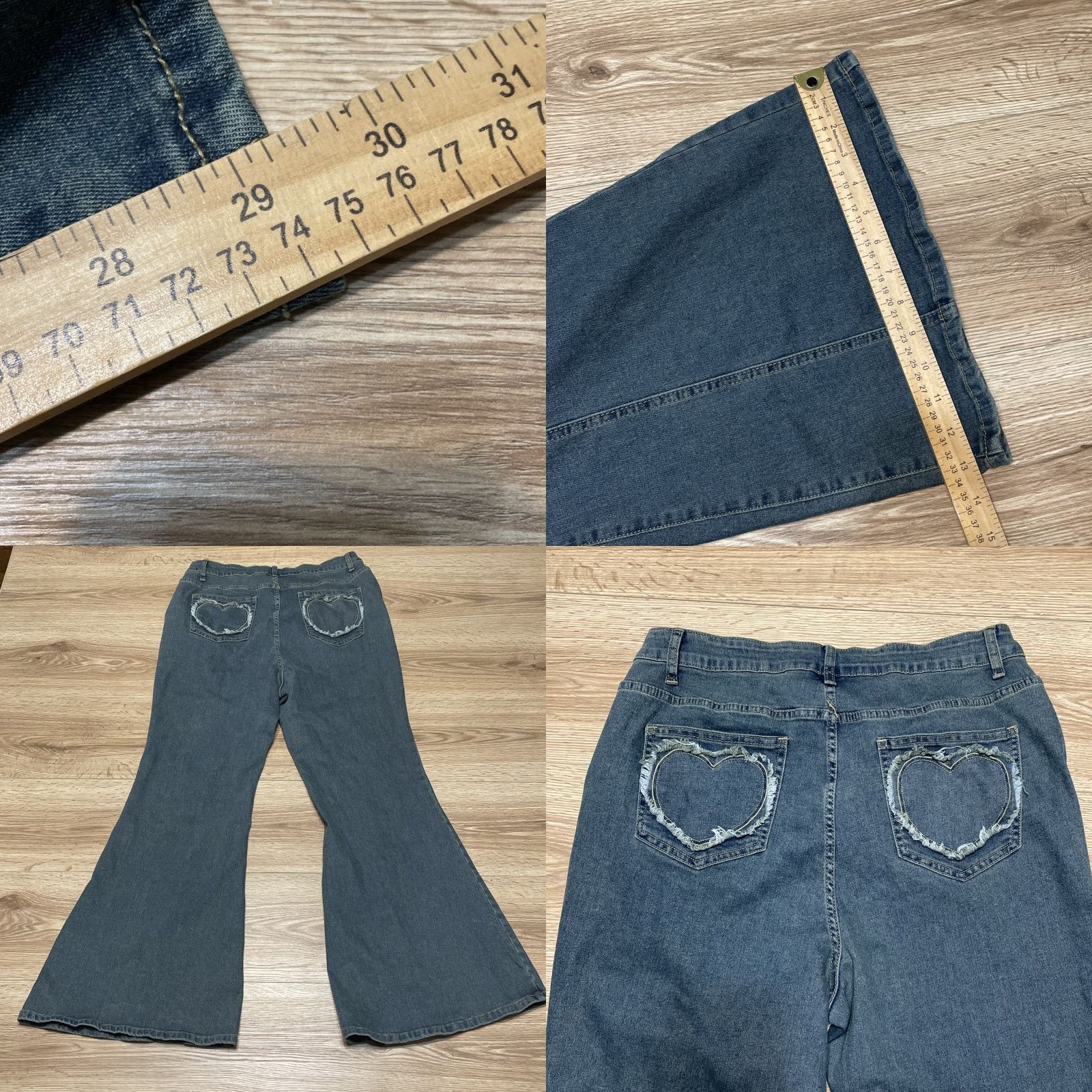 Vintage VINTAGE ROMWE Women Flared Jeans Belted Rhinestone Heart Retro Size 1XL Blue Size 40" / US 18 - 8 Thumbnail