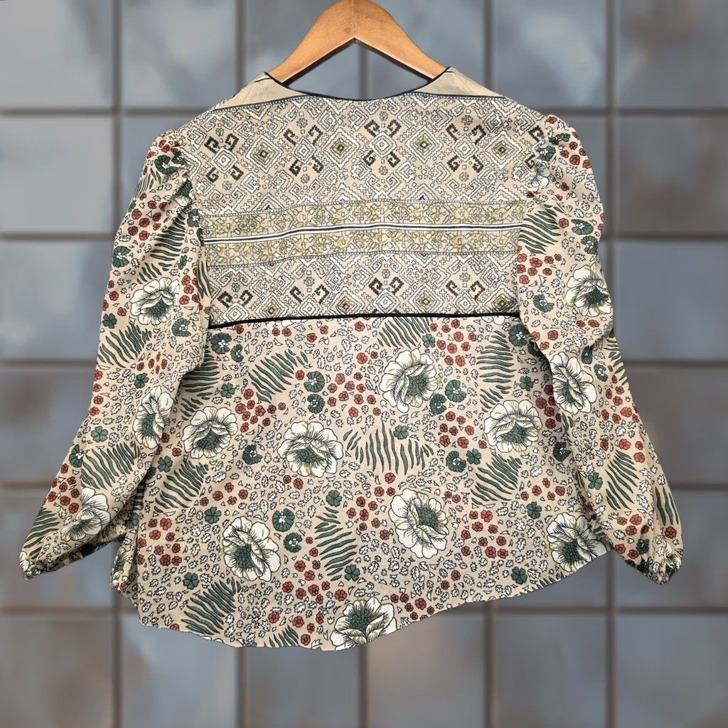Simons VINTAGE Super Simon Boho Floral Crop Top Womens Medium Blouse Shirt Beige 90s Womens Size M / US 6-8 / IT 42-44 - 1 Thumbnail