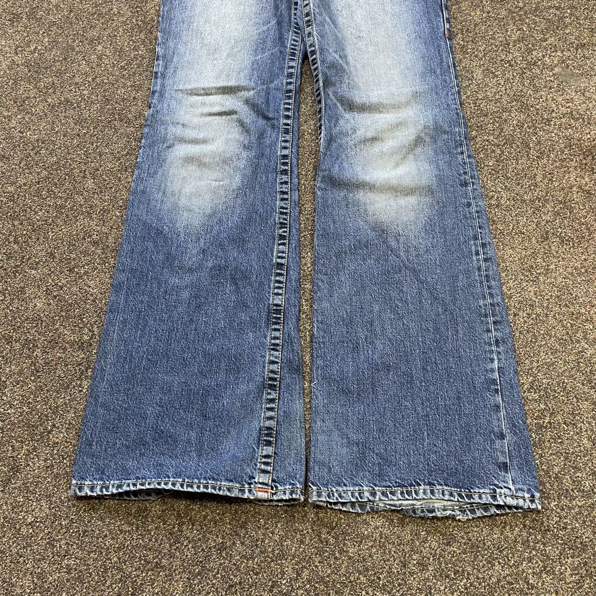 Vintage Y2K Baggy Wide Leg Distressed Bootcut Jeans Thrashed Blue Size 34" / US 12 / IT 48 - 5 Thumbnail