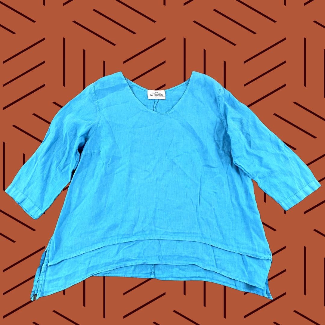 Vintage LA. FIXSUN Shirt Women Medium Blue 100% Linen Tiered Lagenlook Blouse 3/4 Sleeve Size M / US 6-8 / IT 42-44 - 1 Thumbnail