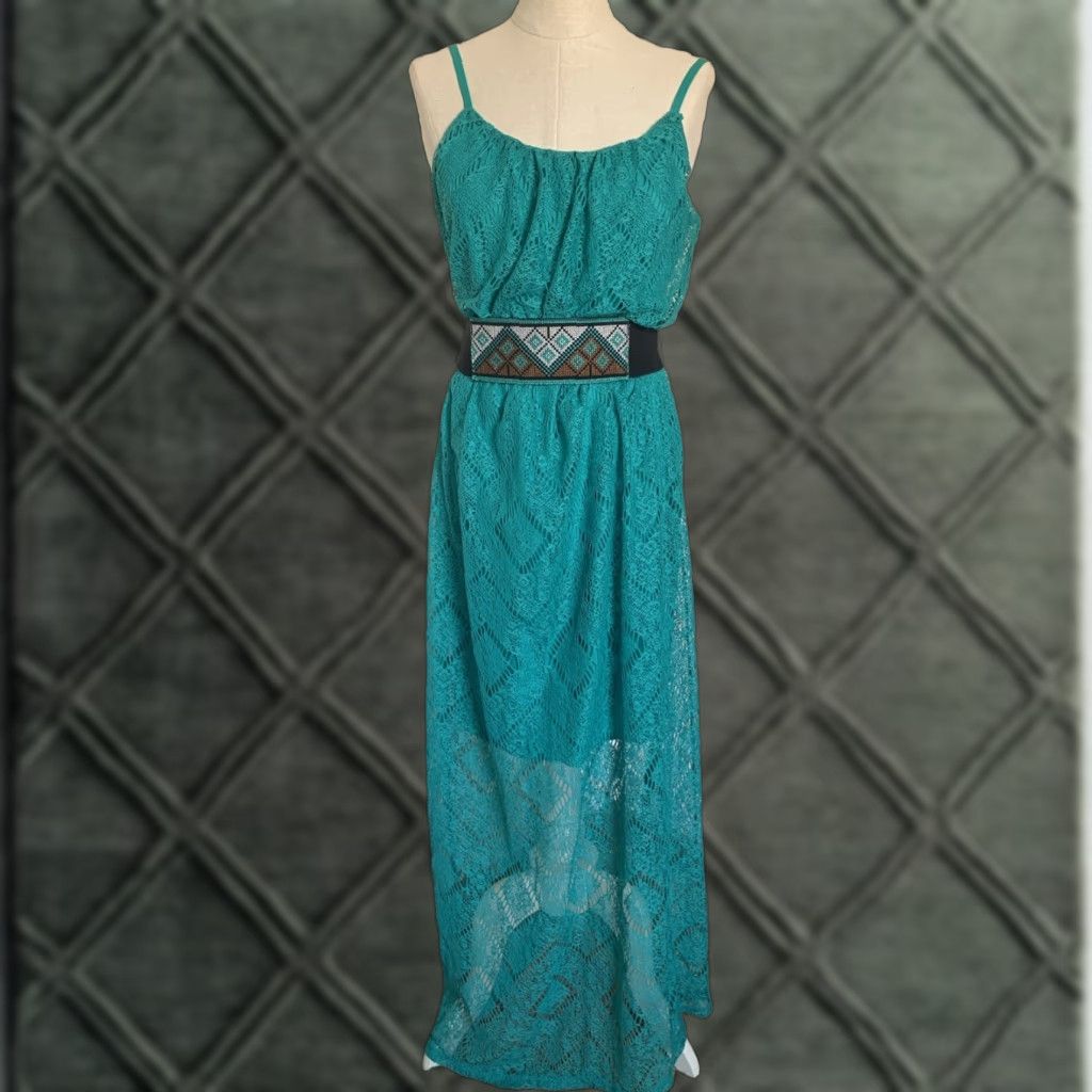 Vintage Maurices Maxi Tank Dress Belted Turquoise Green M Women Sleeveless Round Neck Long NWT Size M / US 6-8 / IT 42-44 - 1 Thumbnail