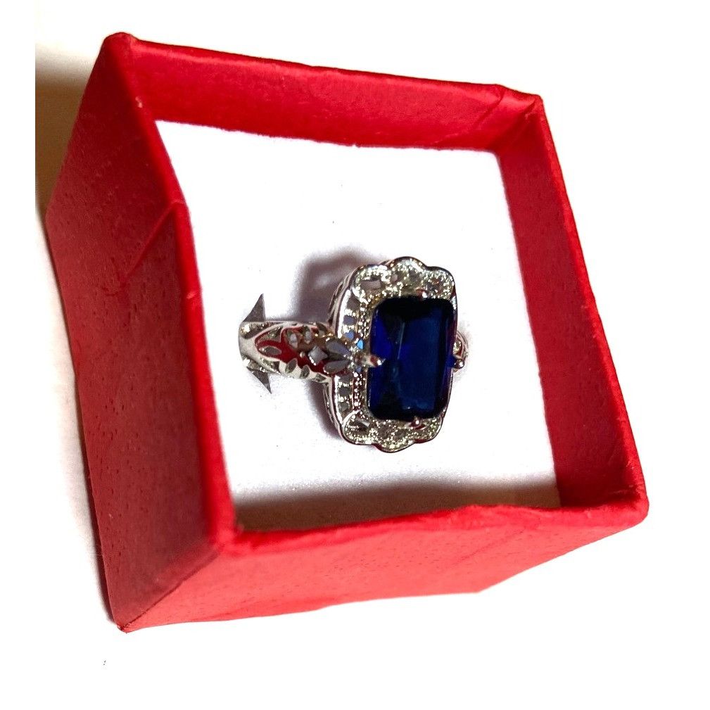 Other Silver tone Ring W/Rectangular Tested Sapphire Stone & Cryst Size ONE SIZE - 5 Thumbnail