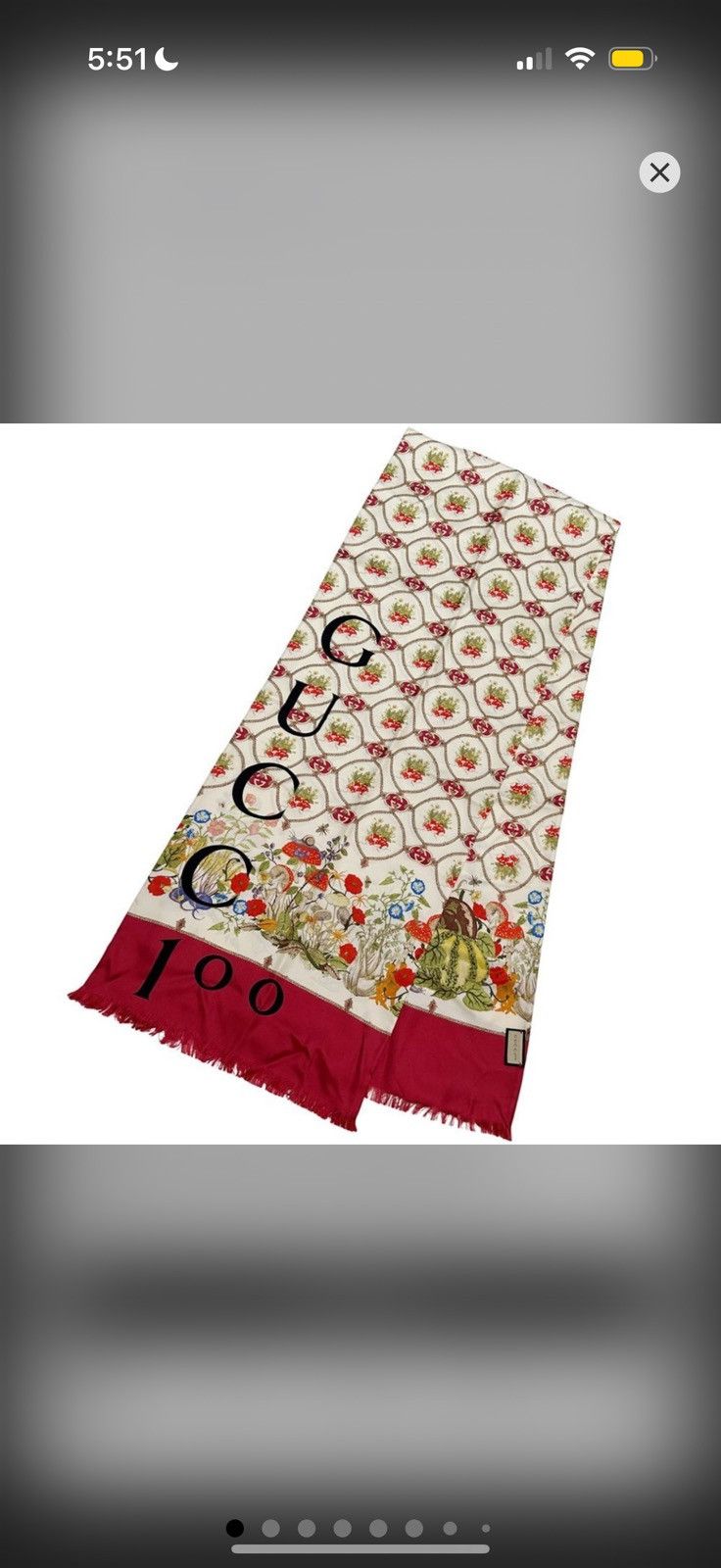 Gucci GUCCI Scarf Muffler for Women and Men Silk Beige Red GG Size ONE SIZE - 2 Thumbnail