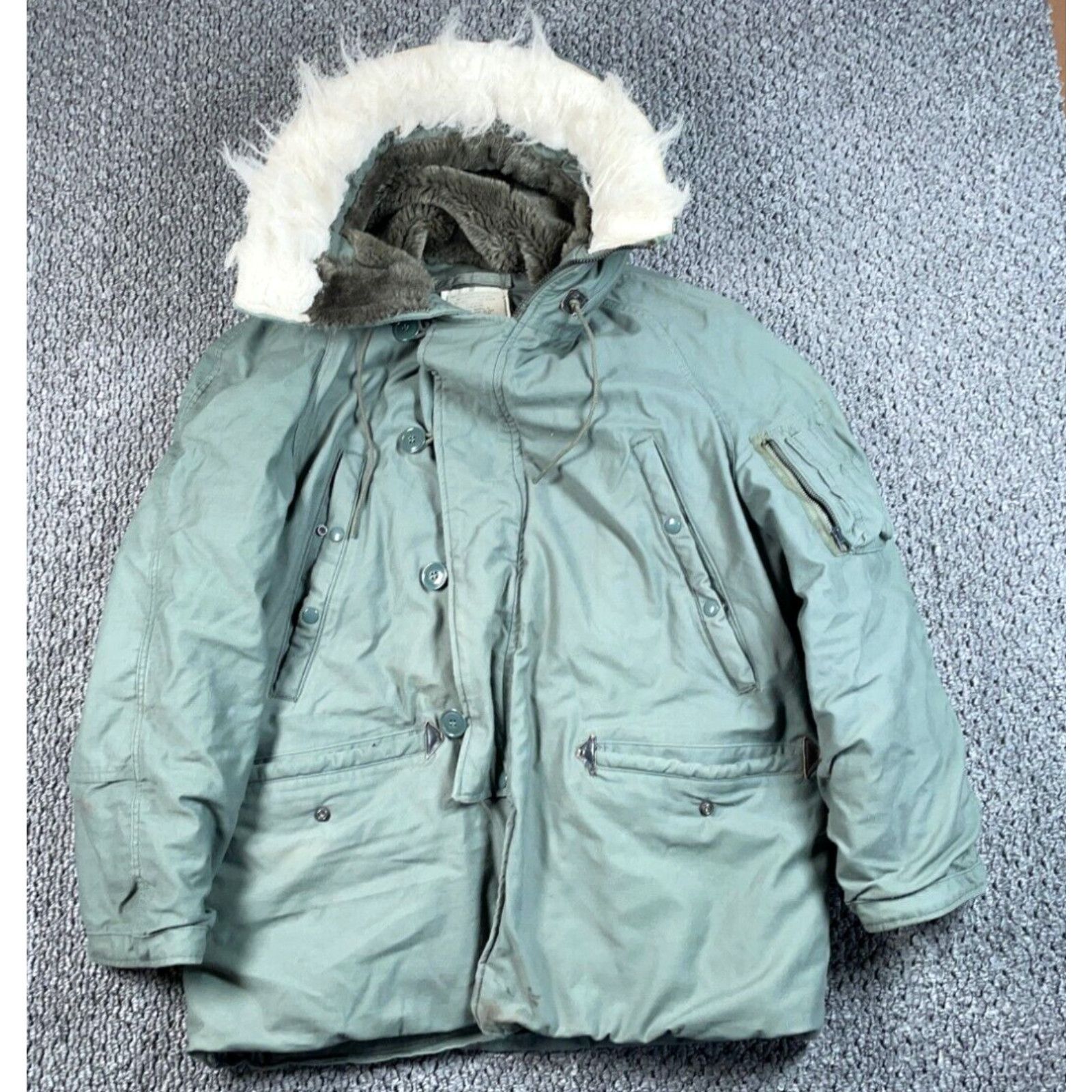 image of Vintage VTG Military Extreme Cold Weather N-3B Parka Adult Medium Army Green Faux Fur in White