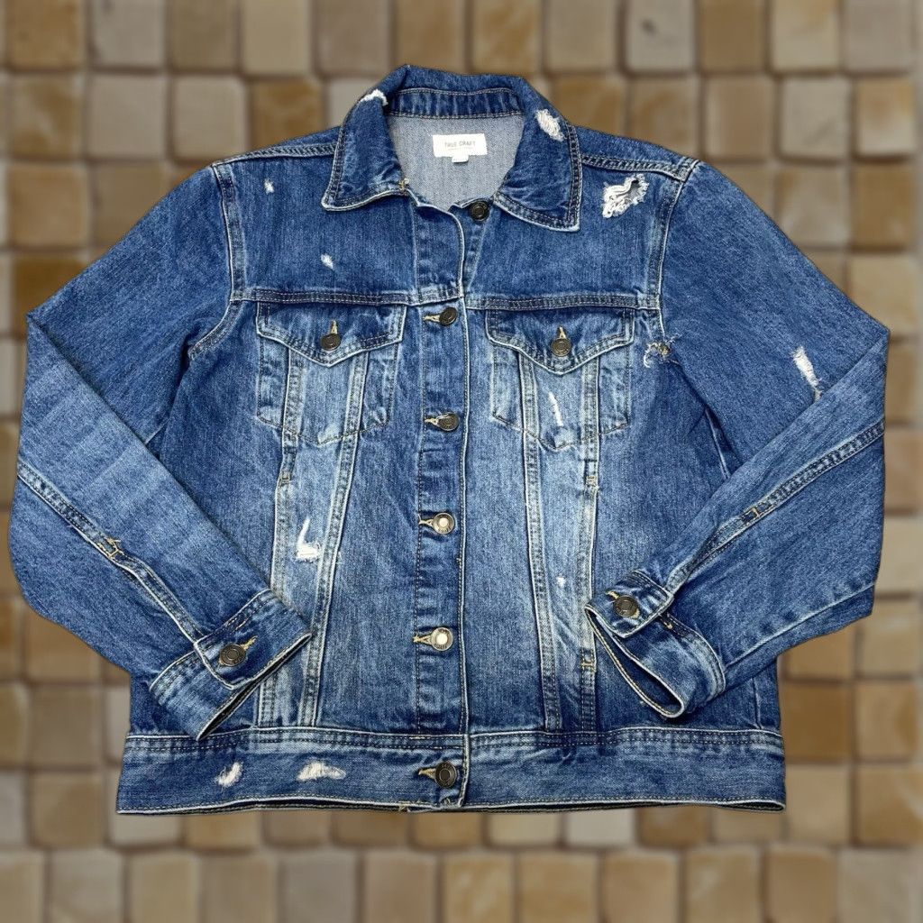 Denime VINTAGE True Craft Women's Denim Jacket XS Blue Distressed Cotton Basic Outerwear Size XS / US 0-2 / IT 36-38 - 1 Thumbnail