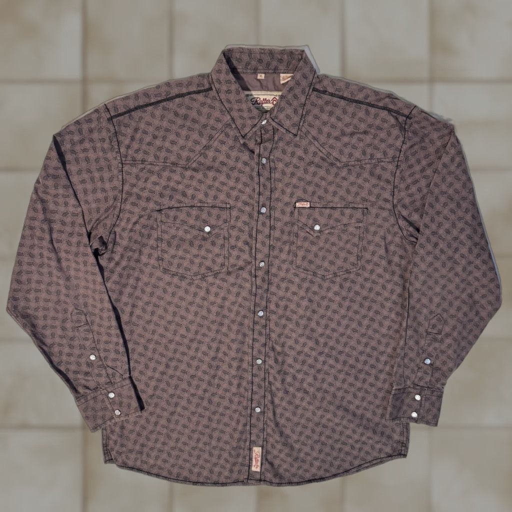 Vintage Rafter C Brown Paisley Western Pearl Snap Shirt XL Cowboy Rodeo Long Sleeve Button Up Mens Casual Size US XL / EU 56 / 4 - 1 Thumbnail