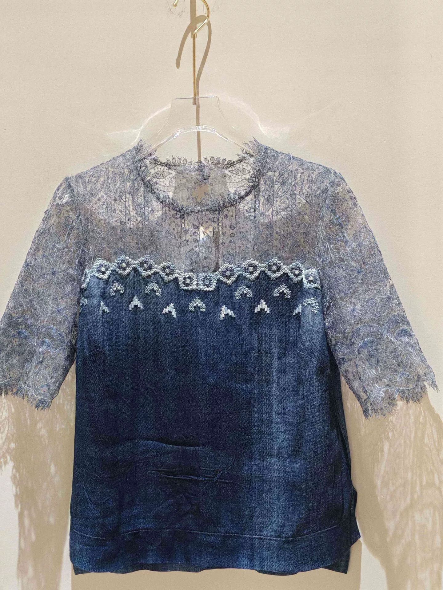 Ermanno Scervino Ermanno Scervino Lace Denim Patchwork Top Size S / US 4 / IT 40 - 1 Thumbnail