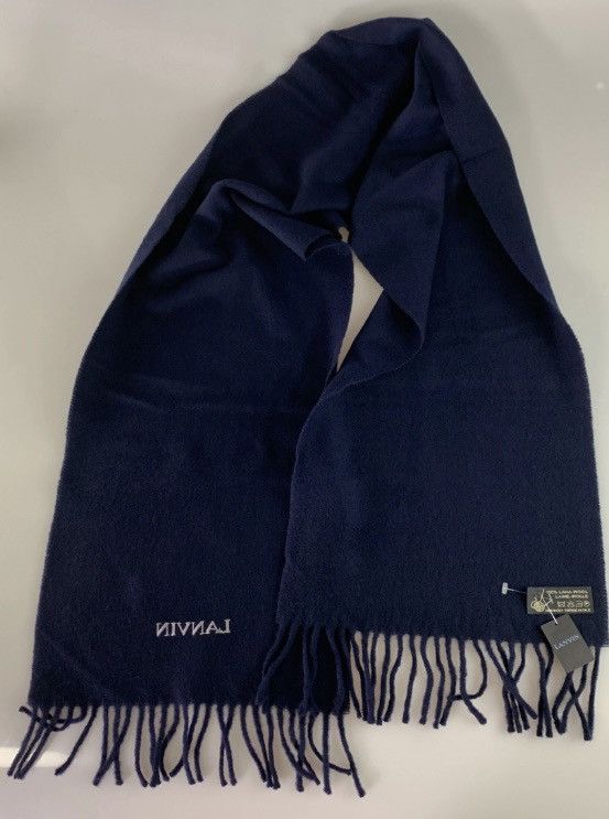 Lanvin Lanvin 🇮🇹 navy wool fringe ends embroidered scarf NEW Size ONE SIZE - 4 Thumbnail