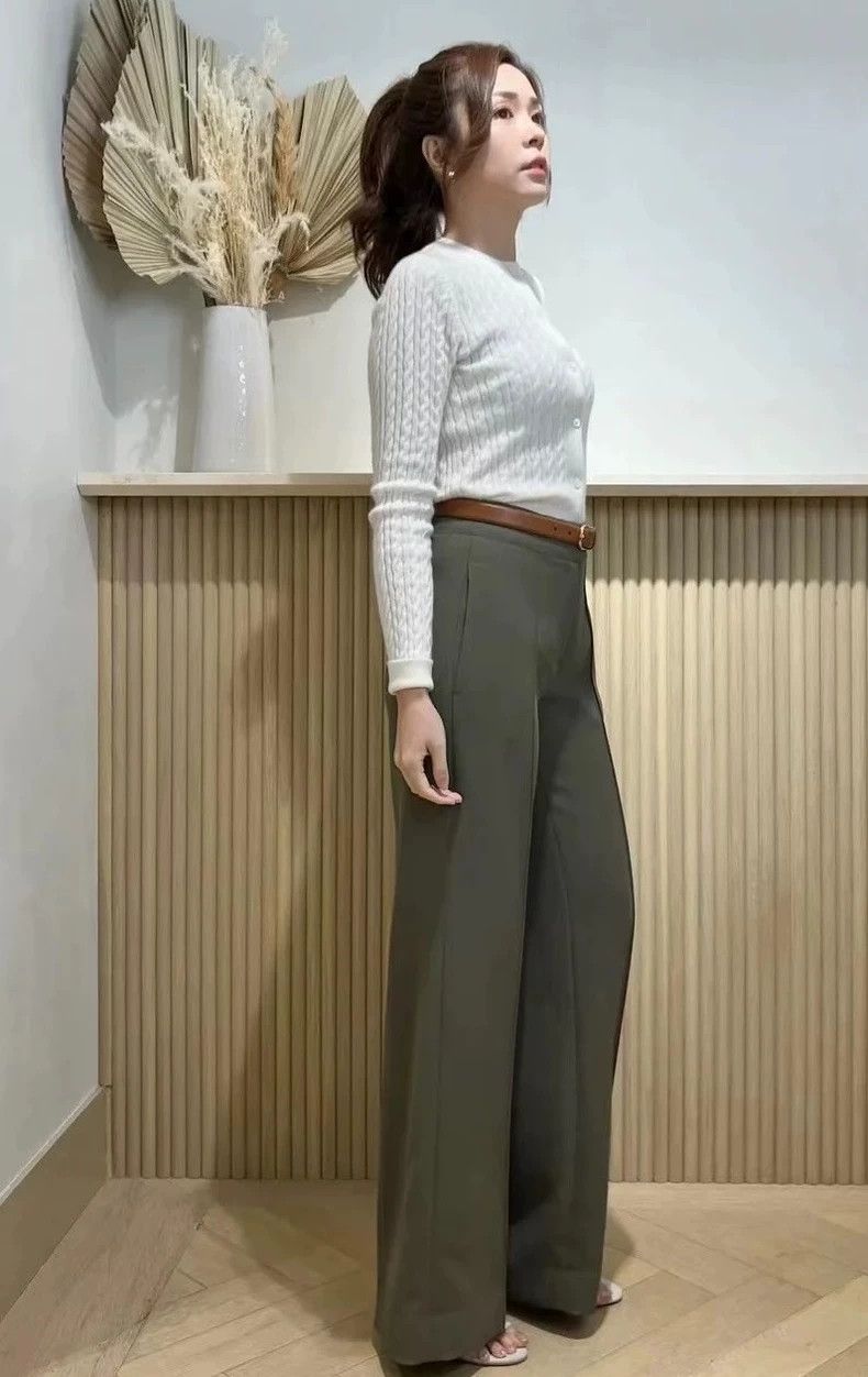 Loro Piana Loro Piana Olive Green Cashmere Wide-Leg Pants - dmc Size US 31 - 1 Thumbnail