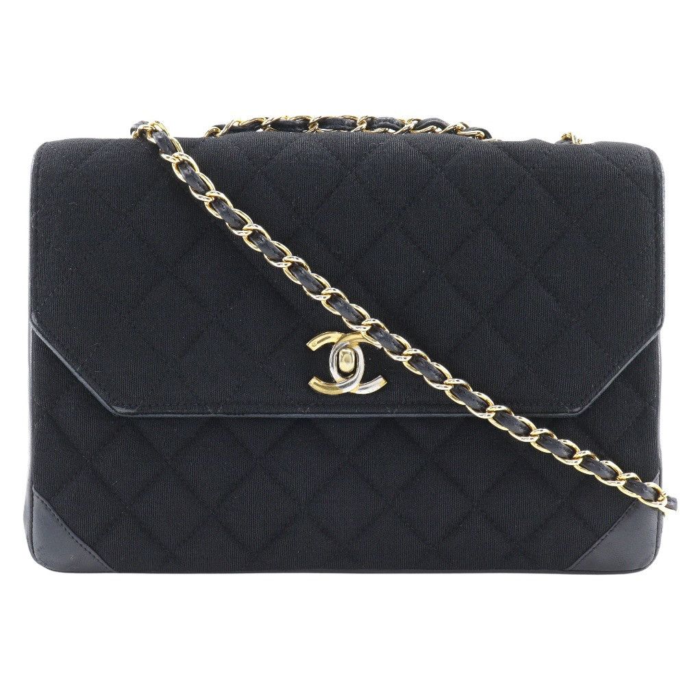 image of Chanel Cc Quilted Jersey Flap Bag in Black, Women's