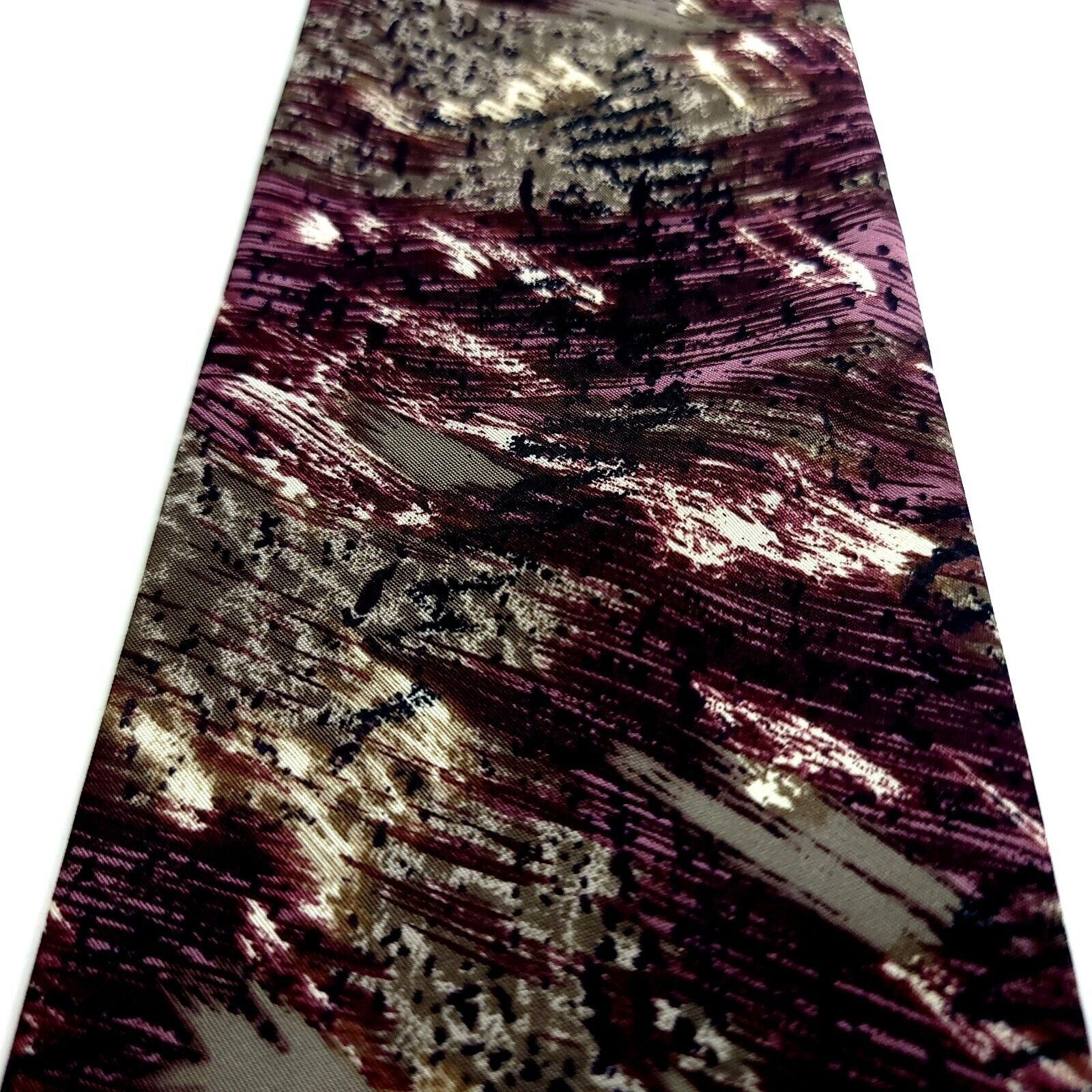 Towncraft Towncraft Purple Beige Abstract Print Short Wide Silk Tie Size ONE SIZE - 2 Thumbnail