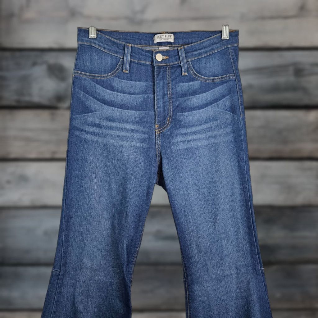 Vintage Judy Blue Womens Memphis Hi Waist Flare Jeans Sz 13 Blue Raw Hem Size 34" / US 12 / IT 48 - 1 Thumbnail