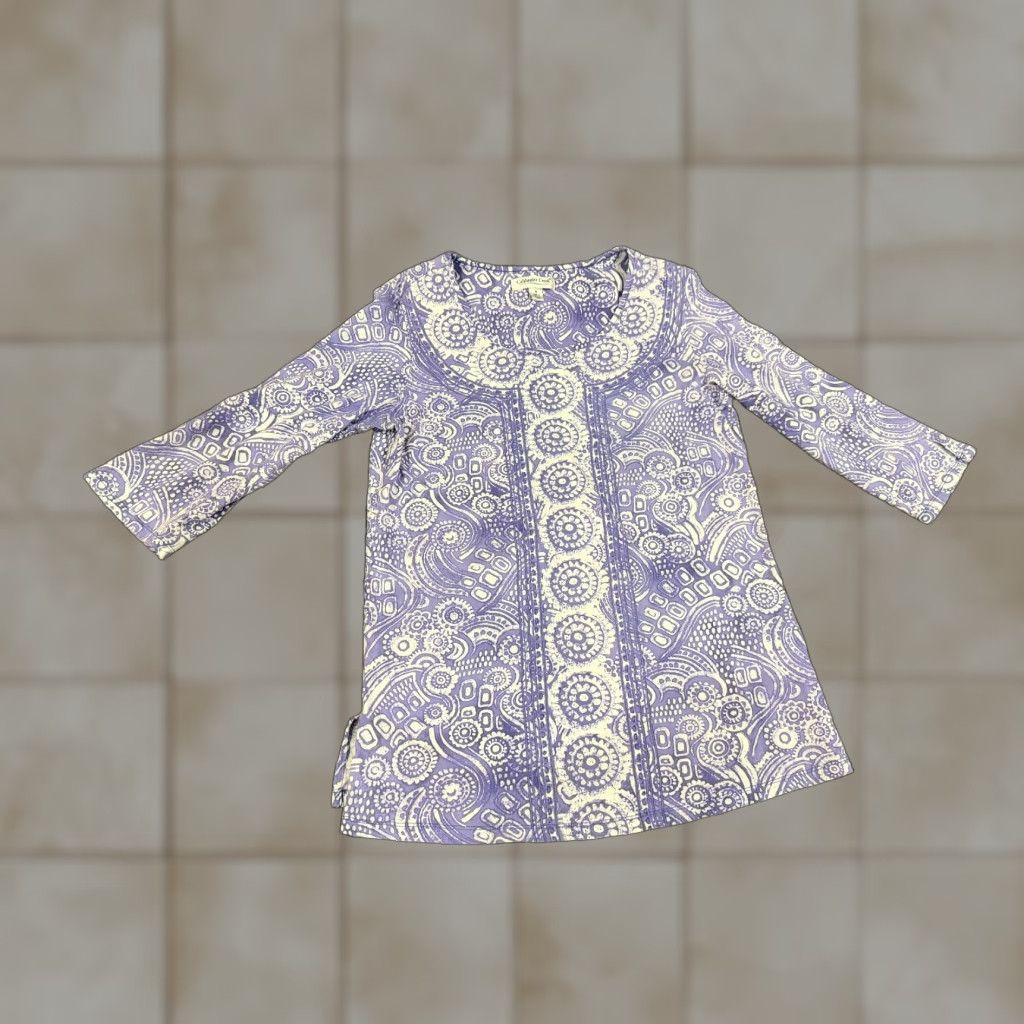 Coldwater Creek Coldwater Creek Blouse Womens Medium Purple Paisley Knit Stretch Tailored Casual Shirt Tunic Long Sleeve Round Neck Cotton Size M / US 6-8 / IT 42-44 - 1 Thumbnail