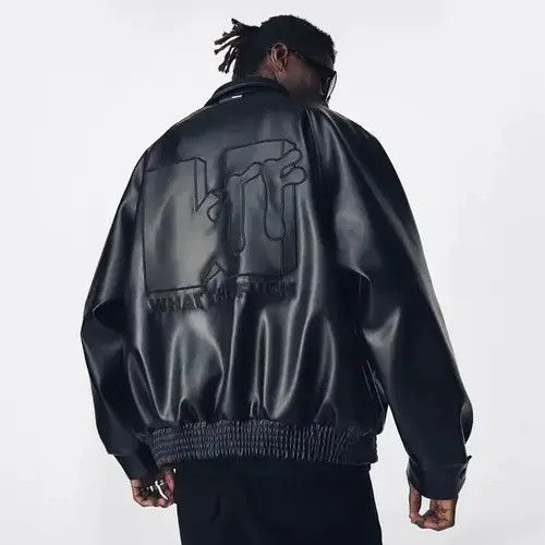 Other Black motorcycle leather bomber PU leather jacket Size US L / EU 52-54 / 3 - 1 Thumbnail