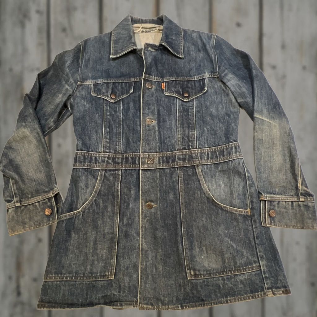 Levi's VINTAGE Levi’s Jacket Men's M Orange Tab Split Tail Chore Long Denim Blue 70s Workwear Size US 31 - 1 Thumbnail