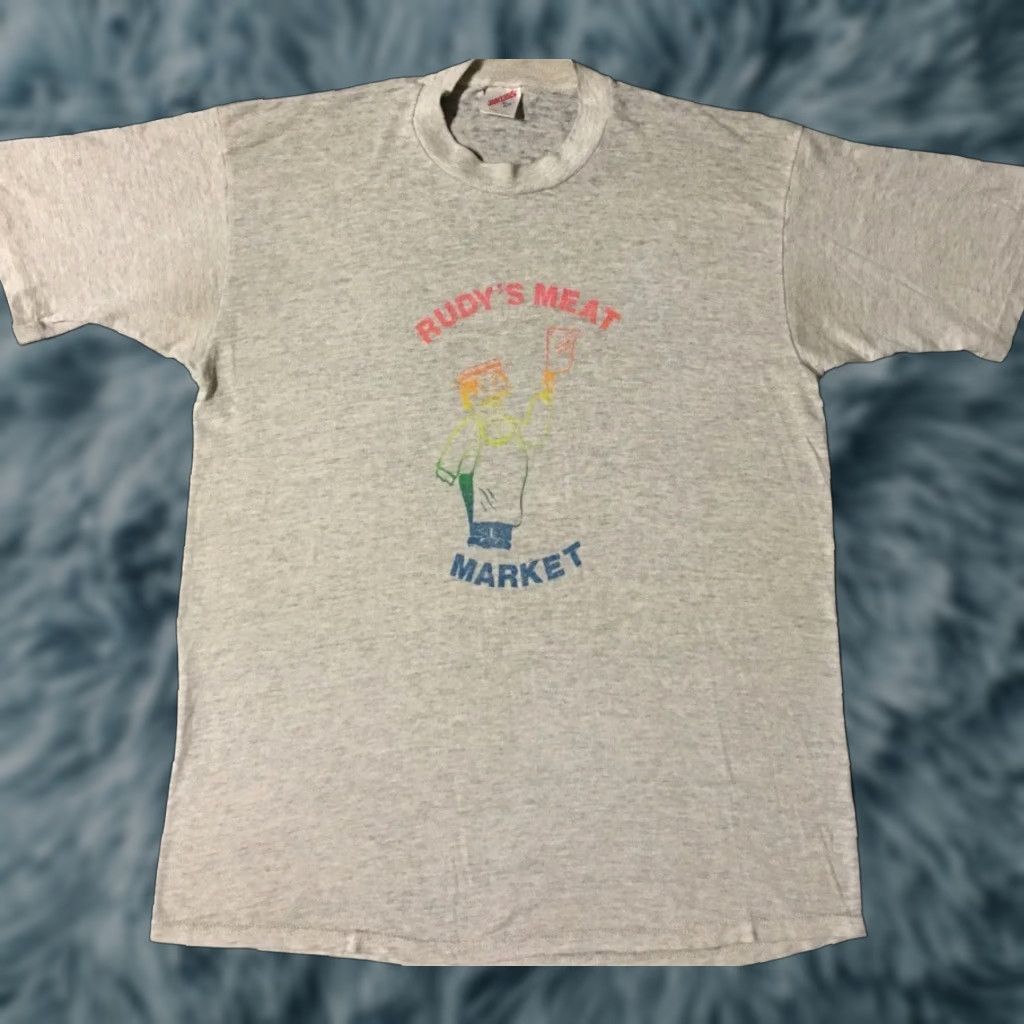 Market Vtg 90s Rudys Meat Market faded distressed shirt L XL USA Butcher Grunge Biker 80s Size US L / EU 52-54 / 3 - 1 Thumbnail