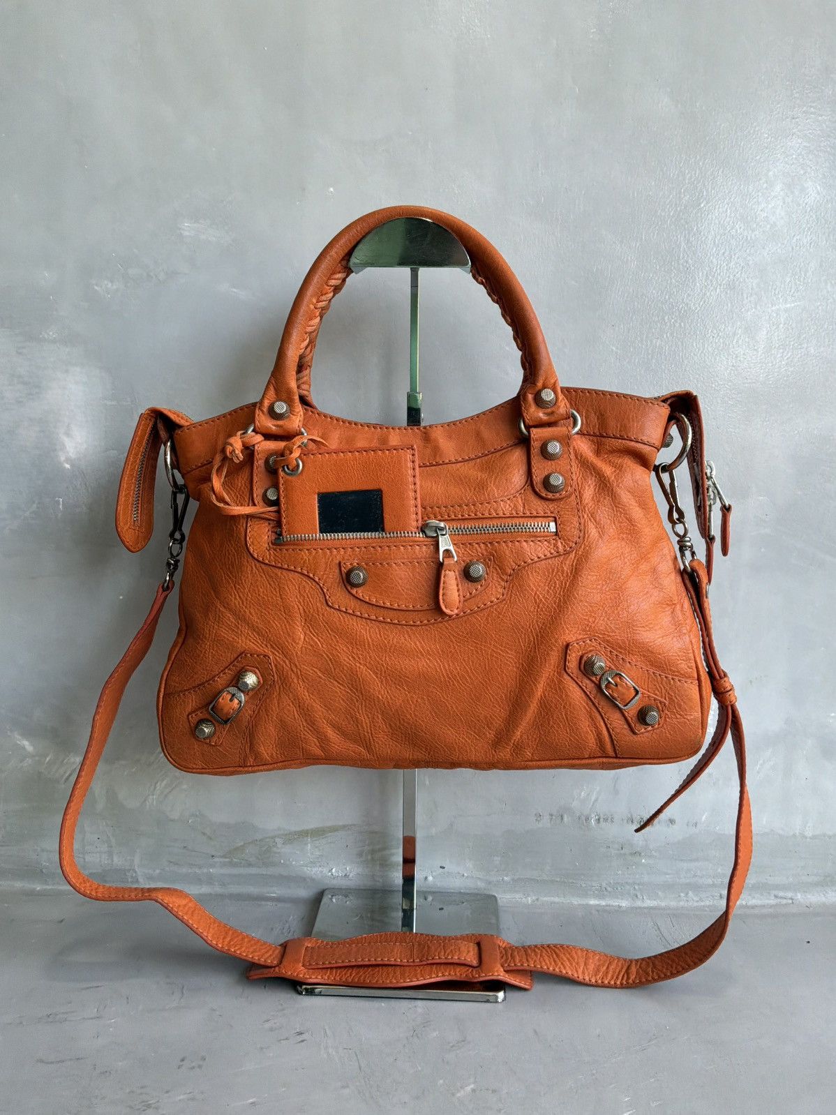 Balenciaga - Motorcyle Town - Orange Lambskin Crossbody Bag