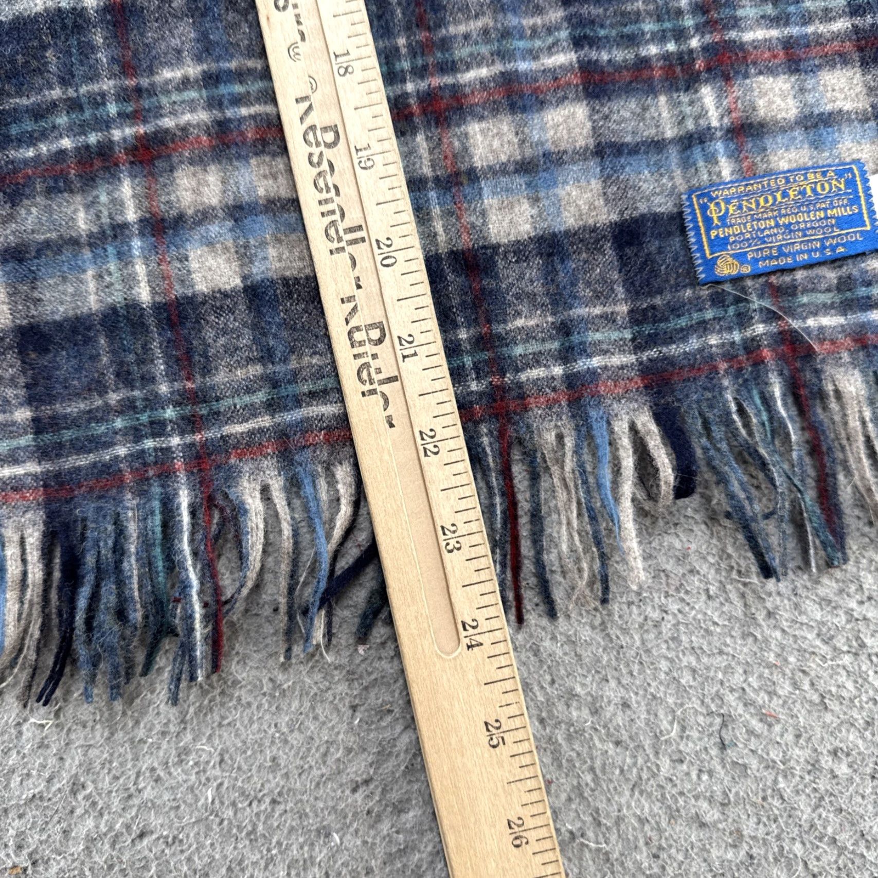 Pendleton VINTAGE Pendleton Scarf Plaid 100% Virgin Wool Blue Fringe Men Adult Wool Classic USA Made Tassels Size ONE SIZE - 5 Thumbnail