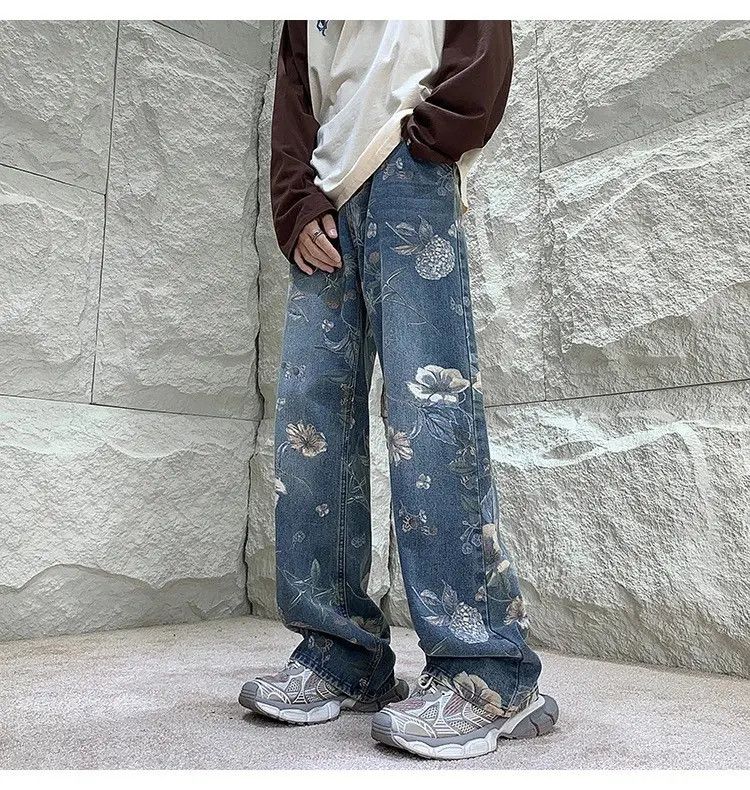 Japanese Brand Floral Denim Pant Size US 35 - 5 Thumbnail