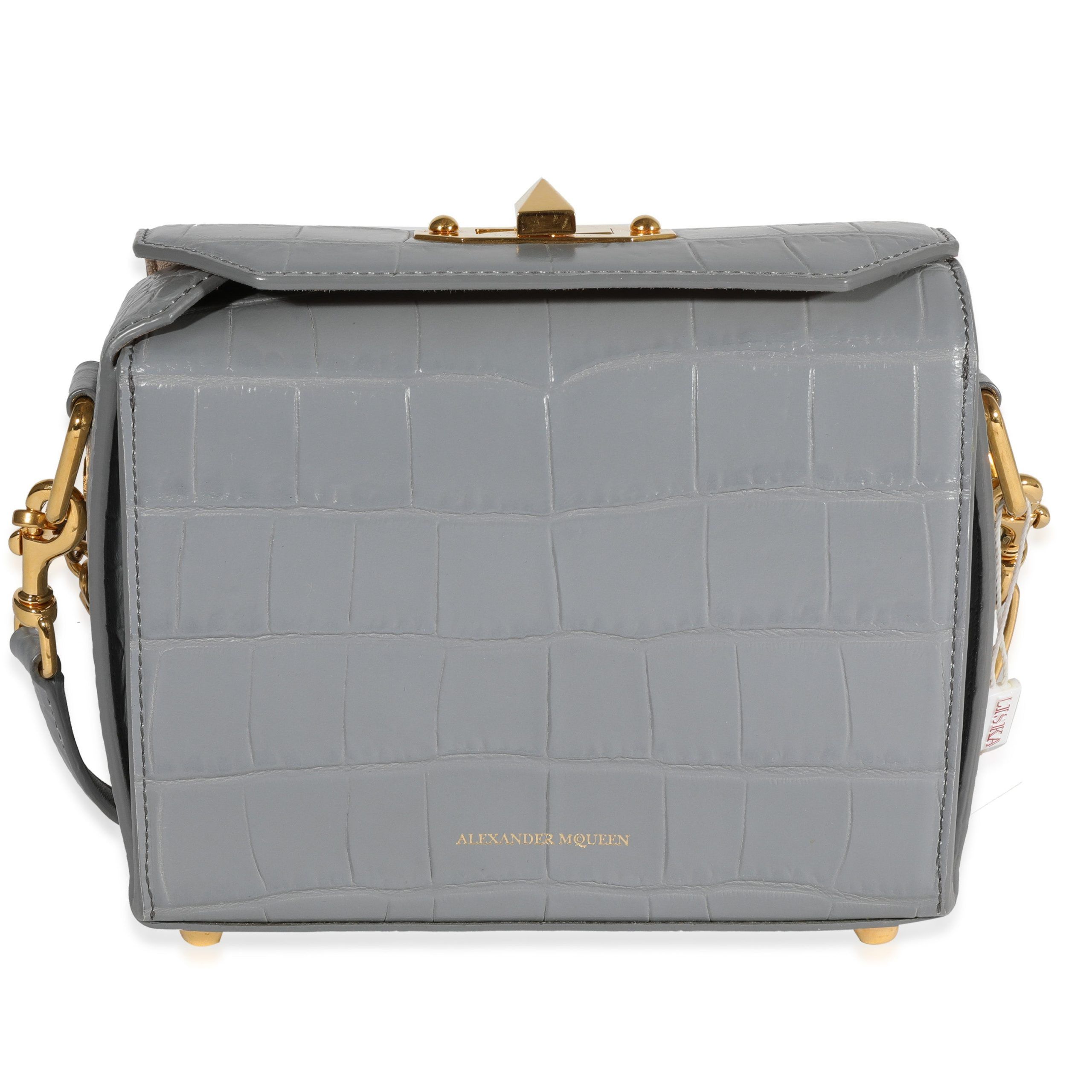 image of Alexander Mcqueen Gray Crocodile-Embossed Calfskin Box Bag 19 in Grey, Women's