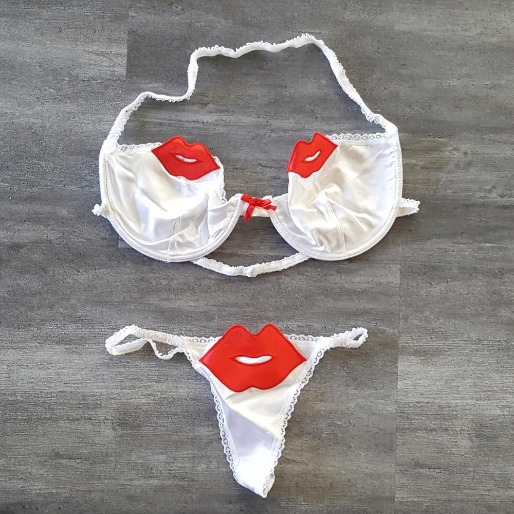 Designer White Valentine Kiss Lingerie Set Size ONE SIZE - 1 Thumbnail