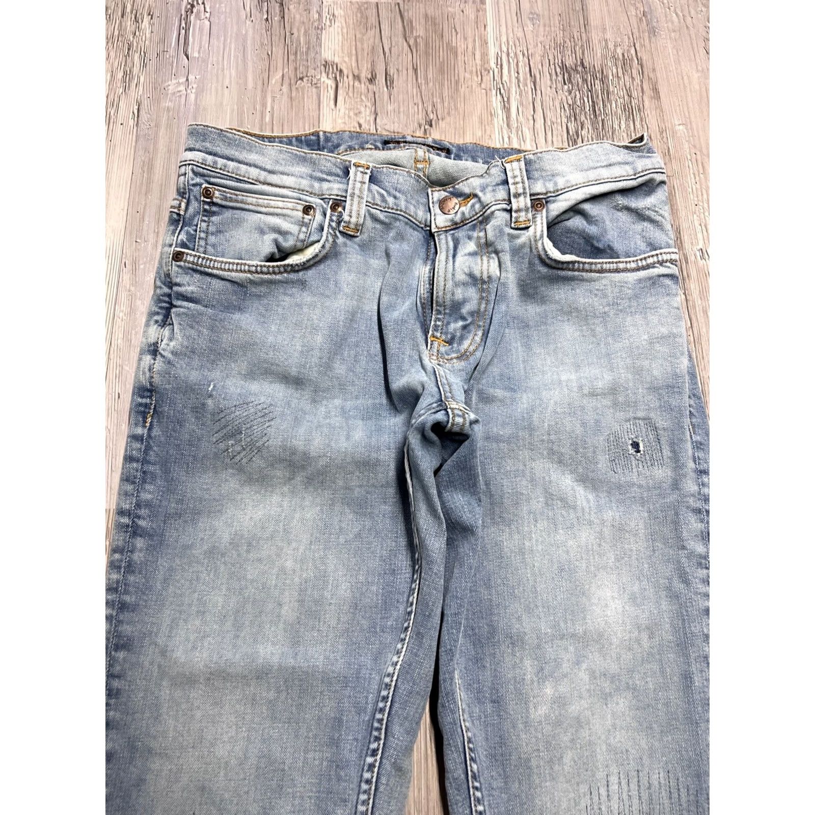 Nudie Jeans Nudie Jeans Jeans Men Slim Low Rise Light Wash 32x32 5-Pocket Denim Organic Cotton EUC Blue Distressed Slimming Zipper Logo Pattern: Solid Vintage: No Size US 32 / EU 48 - 7 Thumbnail