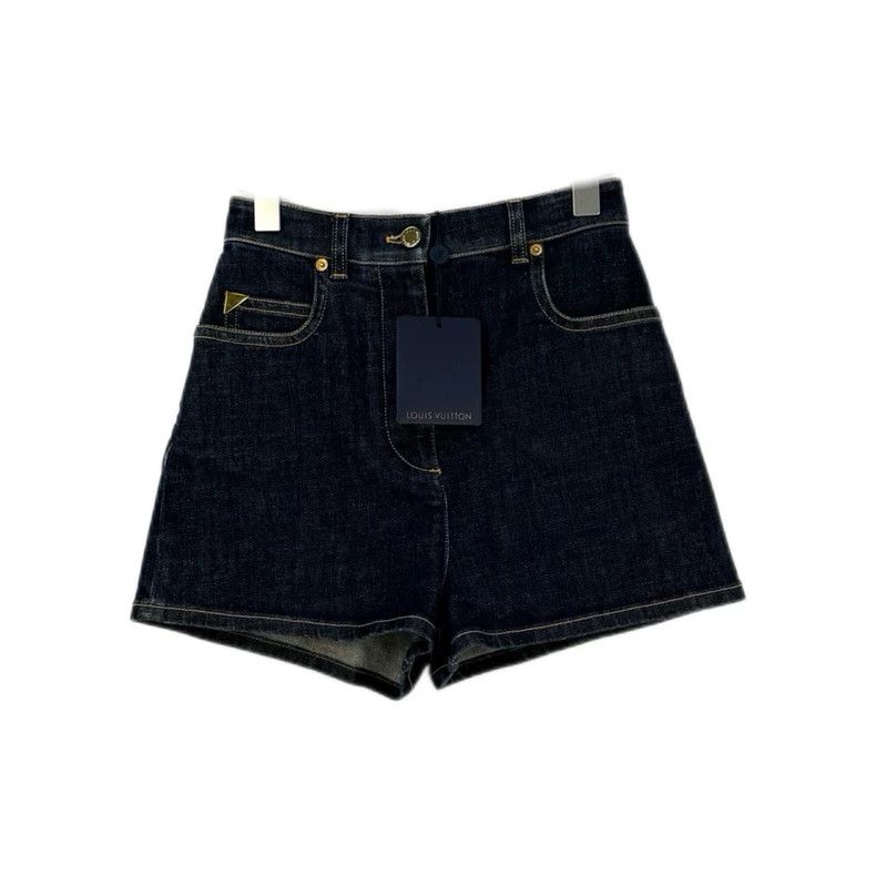 Louis Vuitton Washed blue leather patchwork denim shorts 25