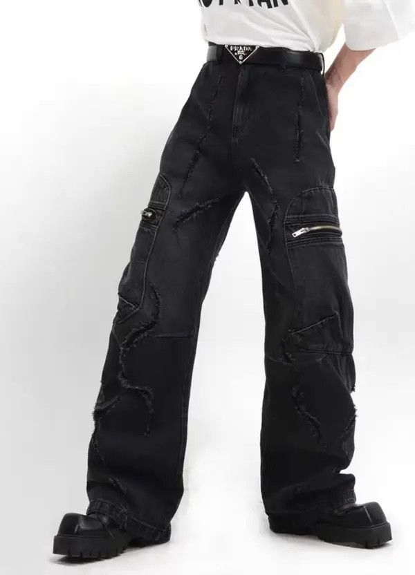 VIBE Retro raw edge washed distressed wide leg jeans Size US 32 / EU 48 - 3 Thumbnail
