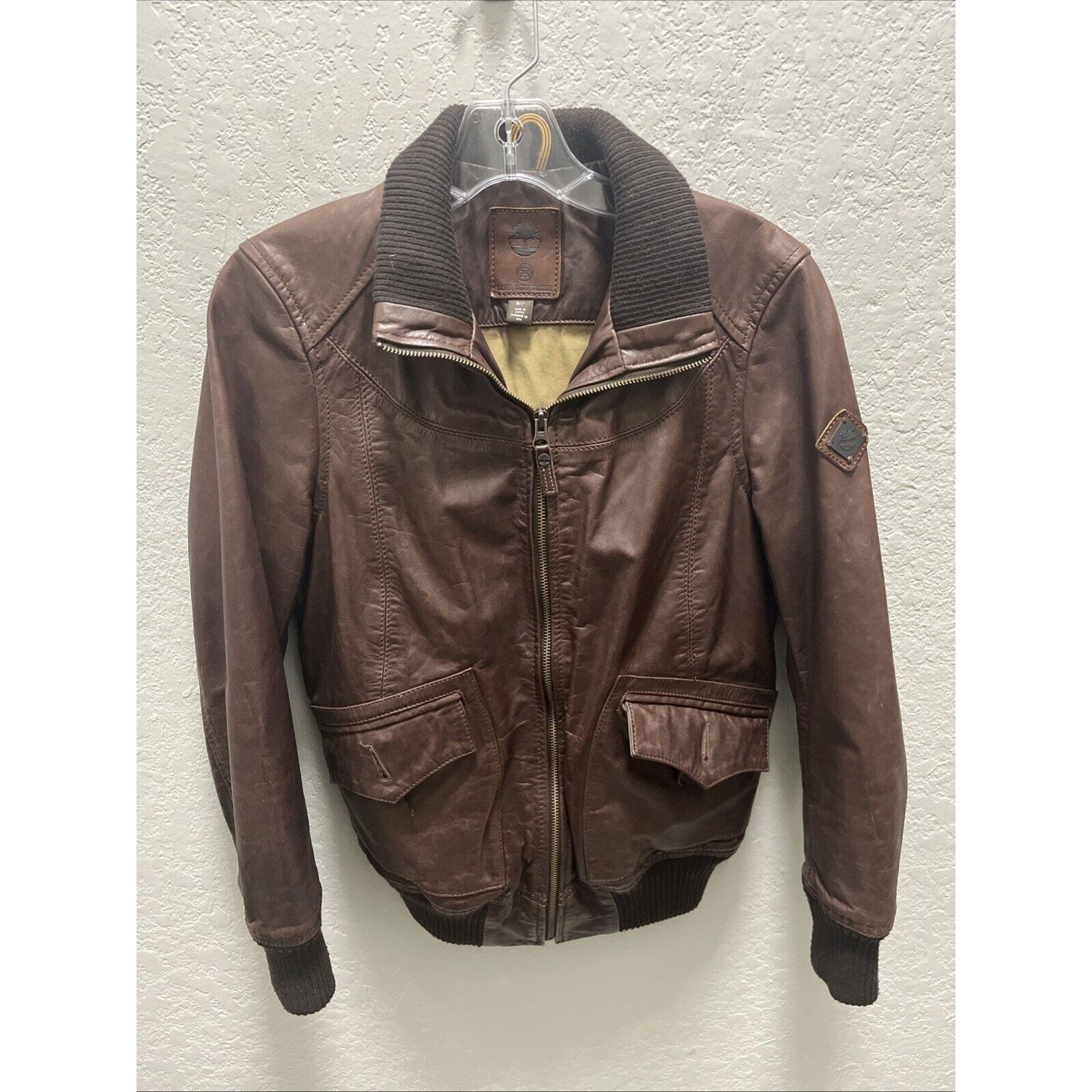 Timberland Timberland Men’s Small Leather Bomber Jacket Brown Ribbed Size US S / EU 44-46 / 1 - 1 Thumbnail