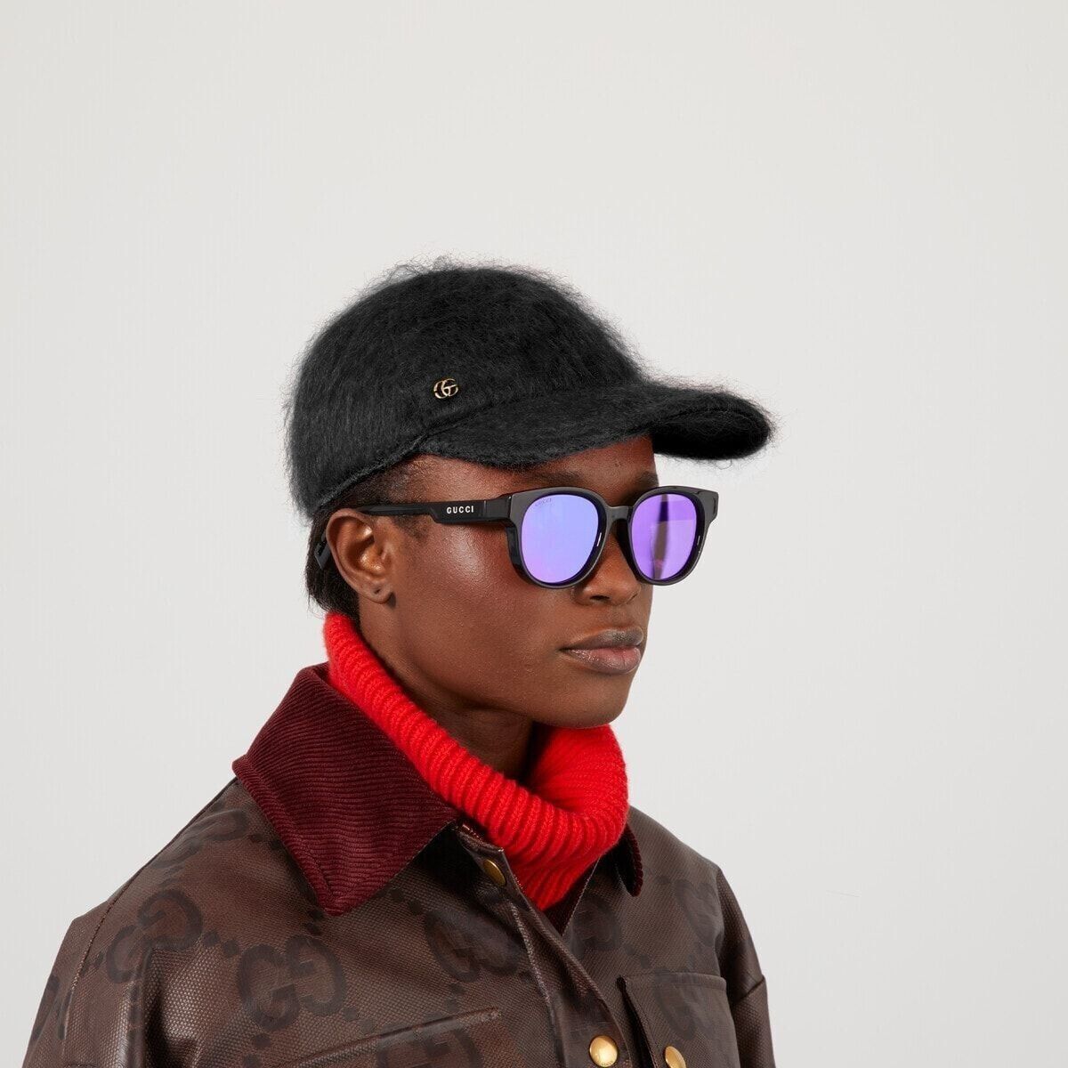 NWT GUCCI MOHAIR-BLEND BASEBALL CAP SZ M BLACK 100% Authenti