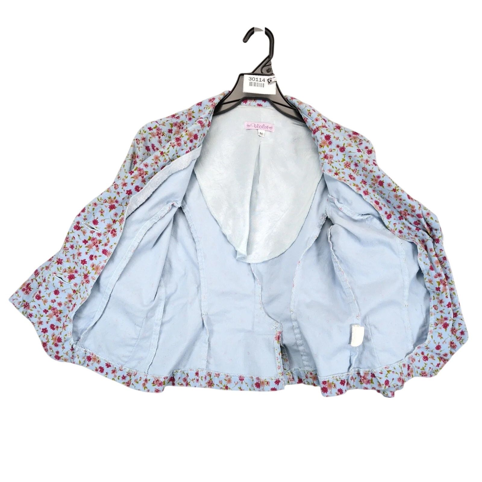 Vintage Vtg 90s Violet Blue Floral Corduroy Women's M Blazer Jacket Size M / US 6-8 / IT 42-44 - 2 Thumbnail