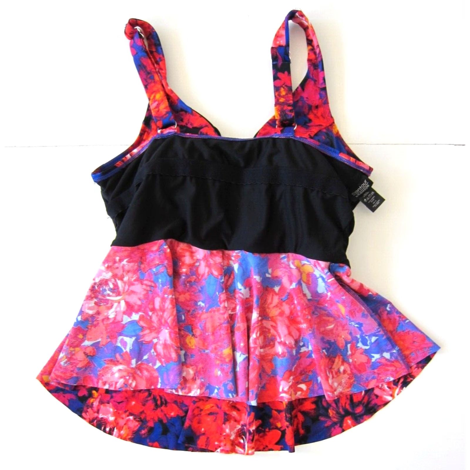 Vintage Contour Beach Scene Floral Built In Bra Tankini Swim Top 16 Red Womens Size 16 90s Vintage Pattern Size XXL / US 16-18 / IT 52-54 - 6 Thumbnail