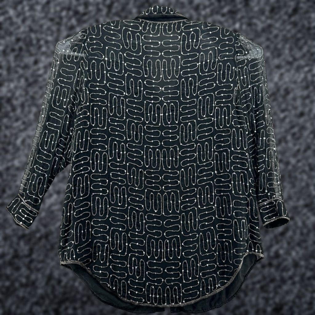 Vintage Judith Ann Black Beaded Blouse Top Womens Collared Button Front Long Sleeve Regular Size L - Casual Formal Shirt Shirt Size L / US 10 / IT 46 - 1 Thumbnail