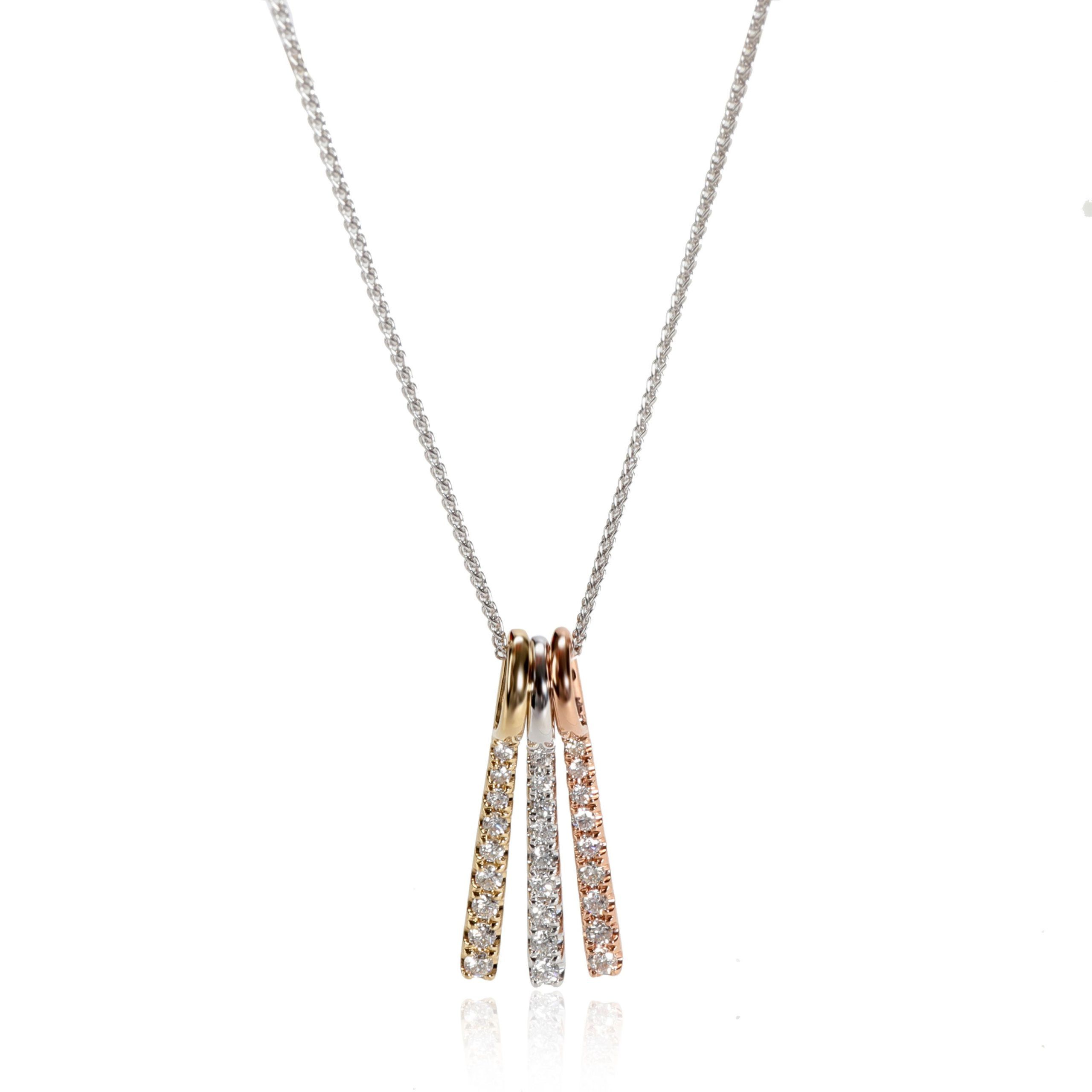 image of David Yurman Tricolor Diamond Bar Pendant Necklace 14K Gold 0.31 Ctw, Women's