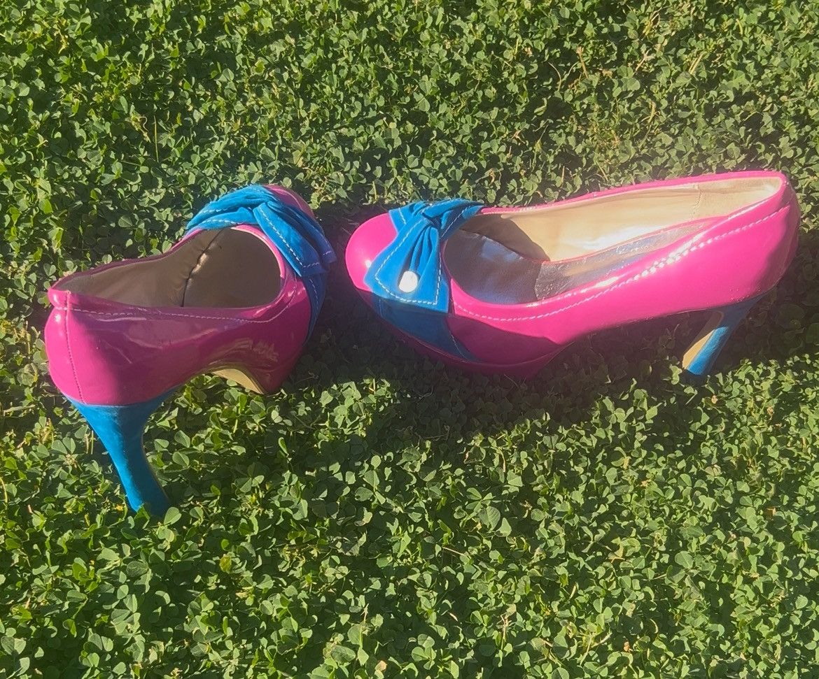 Other Rick Bella Vibrant Pink & Blue Bow Platform Pumps Size US 10 / IT 40 - 5 Thumbnail