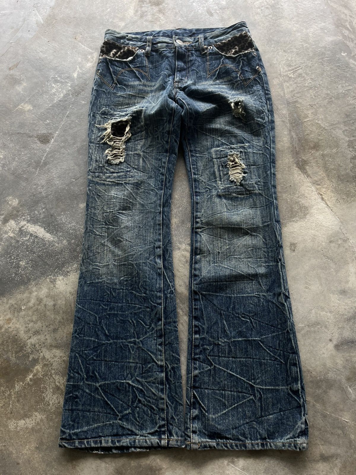 00s tornado mart flare denim leopard