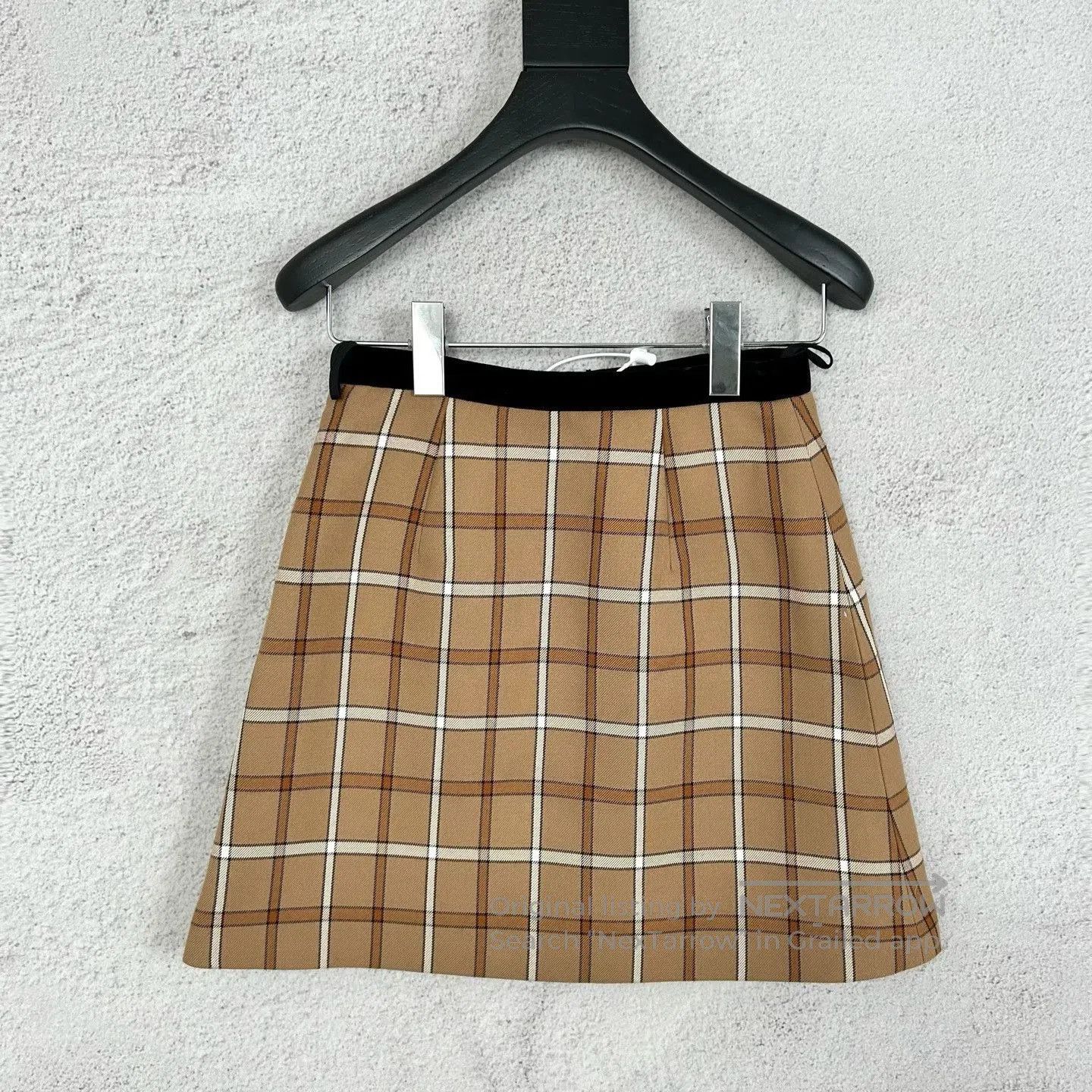 Miu Miu Miumiu Khaki Plaid Patchwork Button Skirt. Size 37" - 2 Thumbnail