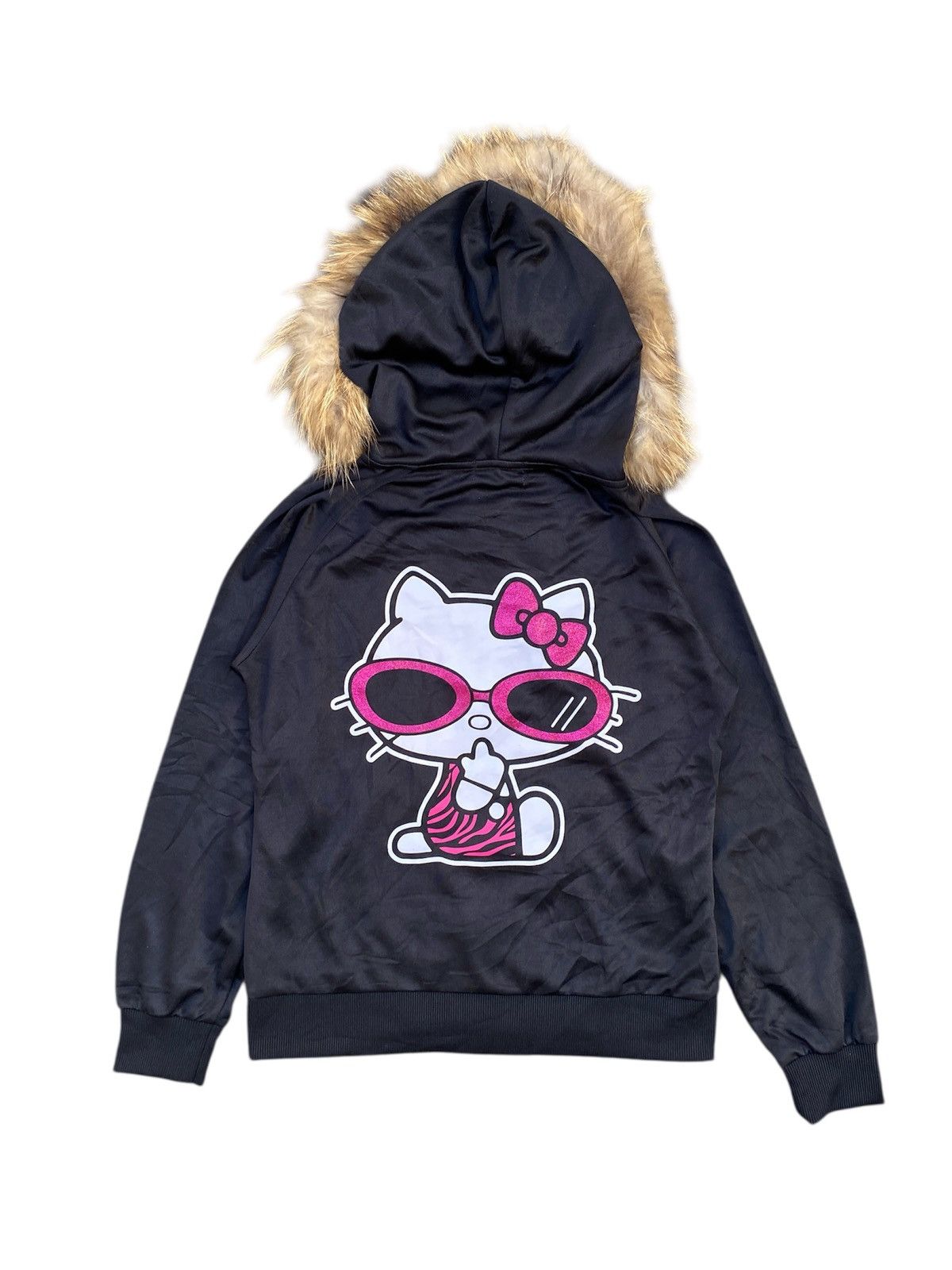 Japanese Hello Kitty Punk Gothic Fur Hoodie
