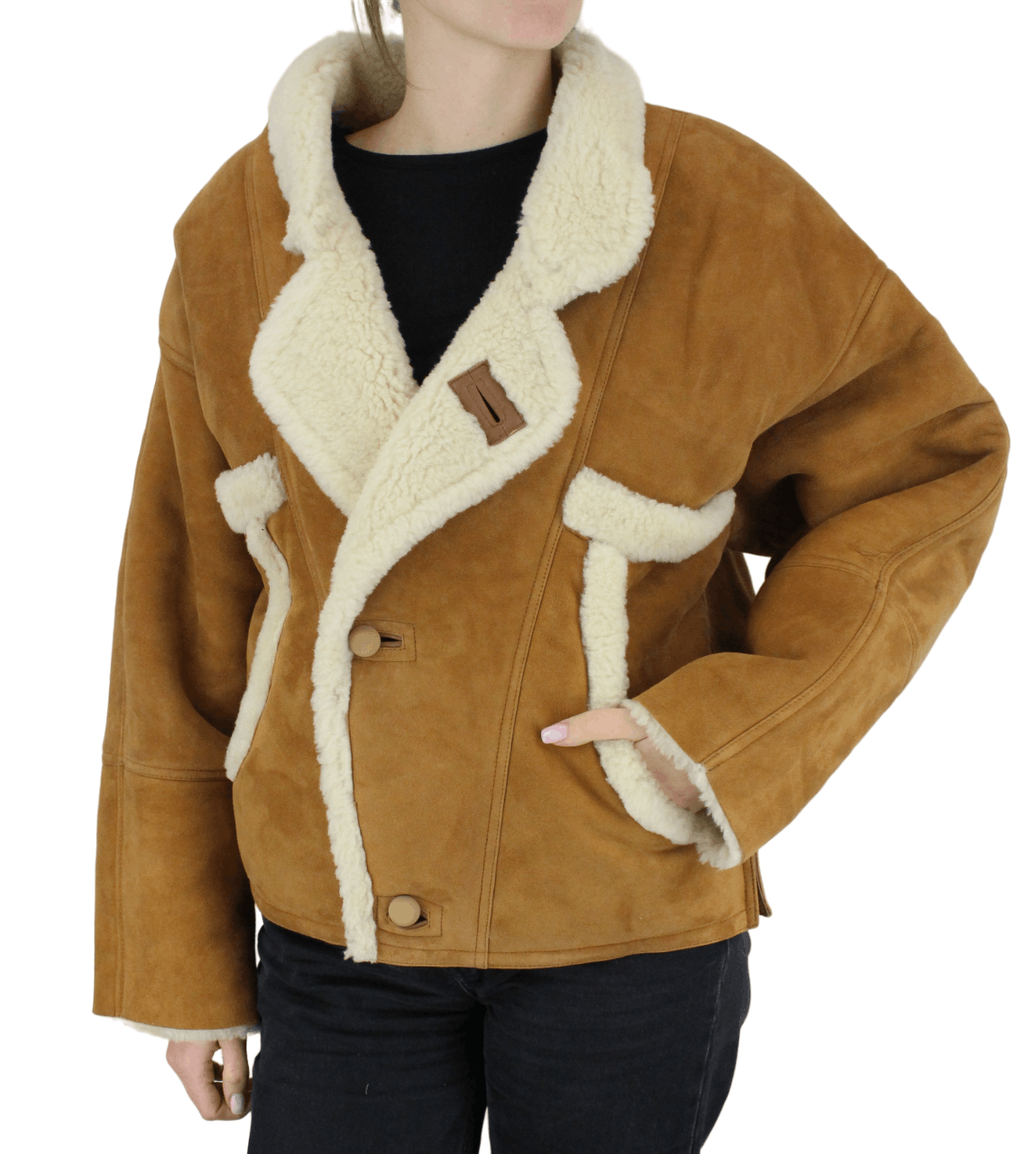 Sandro SANDRO Royal Jacket Women's MEDIUM Shearling Button Up Size M / US 6-8 / IT 42-44 - 2 Thumbnail