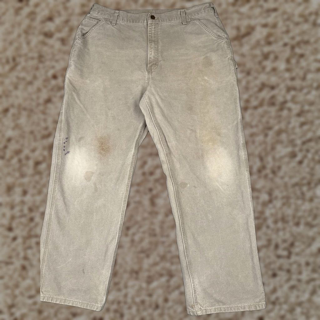 Carhartt Carhartt Pants Mens 40x32 Tan Washed Duck Dungaree Workwear Hammer Loop Carpenter 5-Pocket Logo USA Size US 40 / EU 56 - 1 Thumbnail