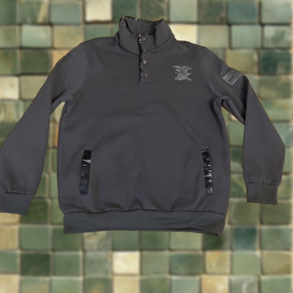 Logo 7 NRA Sweatshirt Men’s Large Pullover 1/4 Snap Button Mock Neck Grey Camo Logo Size US L / EU 52-54 / 3 - 1 Thumbnail