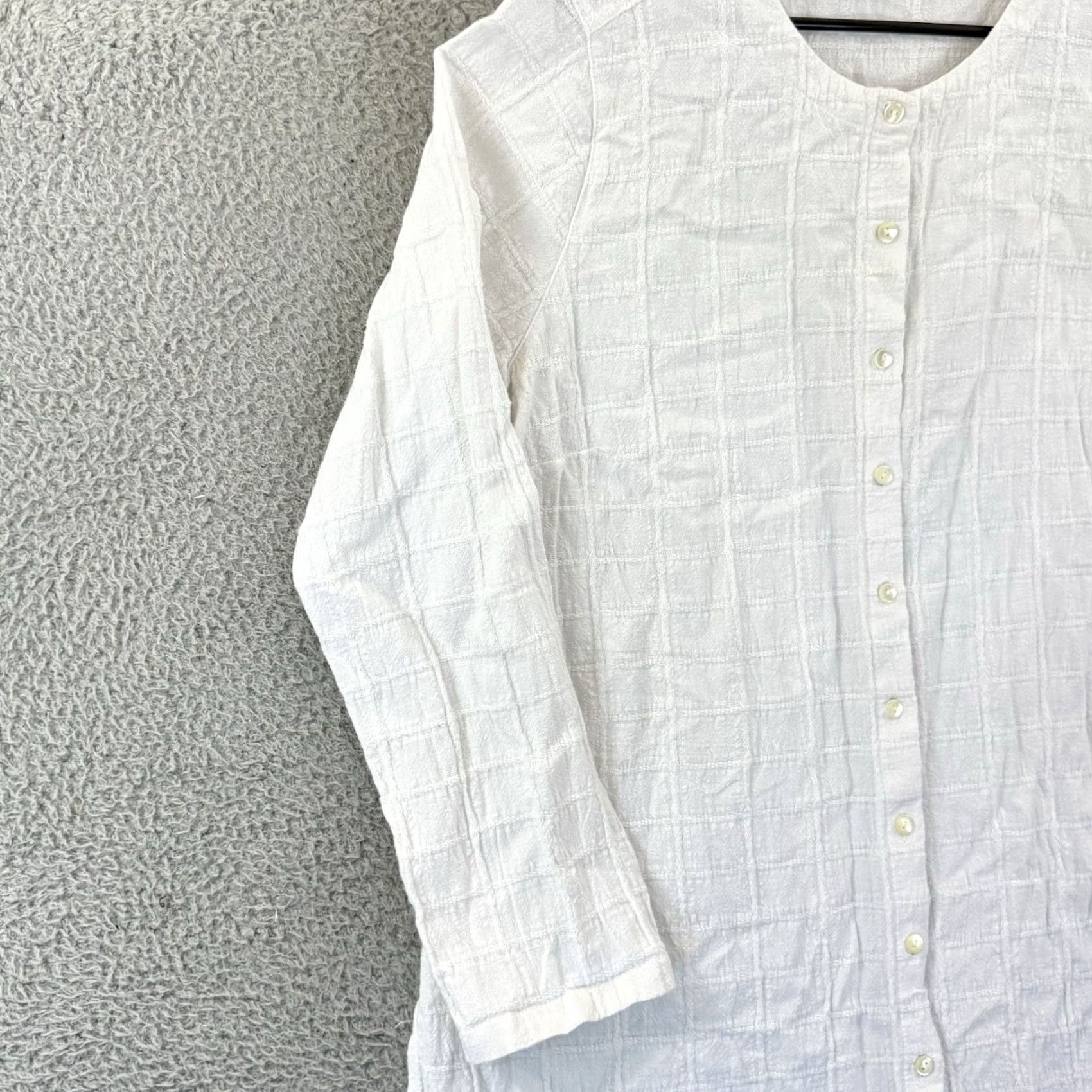 J. Jill J.Jill White Textured Linen Blend Button Down Blouse Tunic Women L Silk? No, Linen Blend. Size L / US 10 / IT 46 - 4 Thumbnail