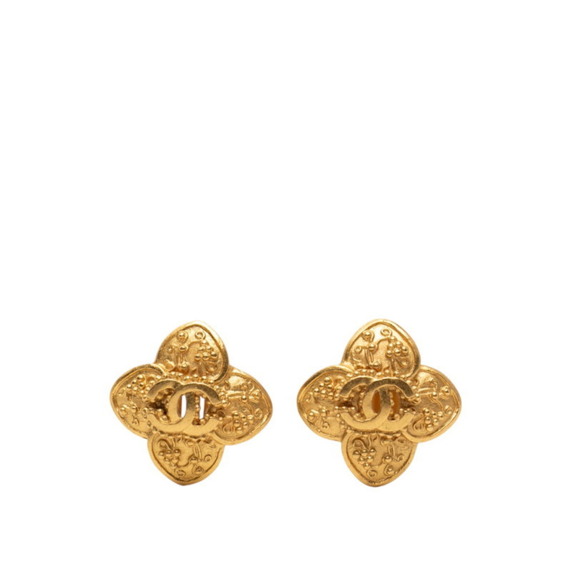 Chanel CHANEL Coco Mark Flower Motif Vintage Earrings, Gold Plated, Women's Size ONE SIZE - 1 Thumbnail