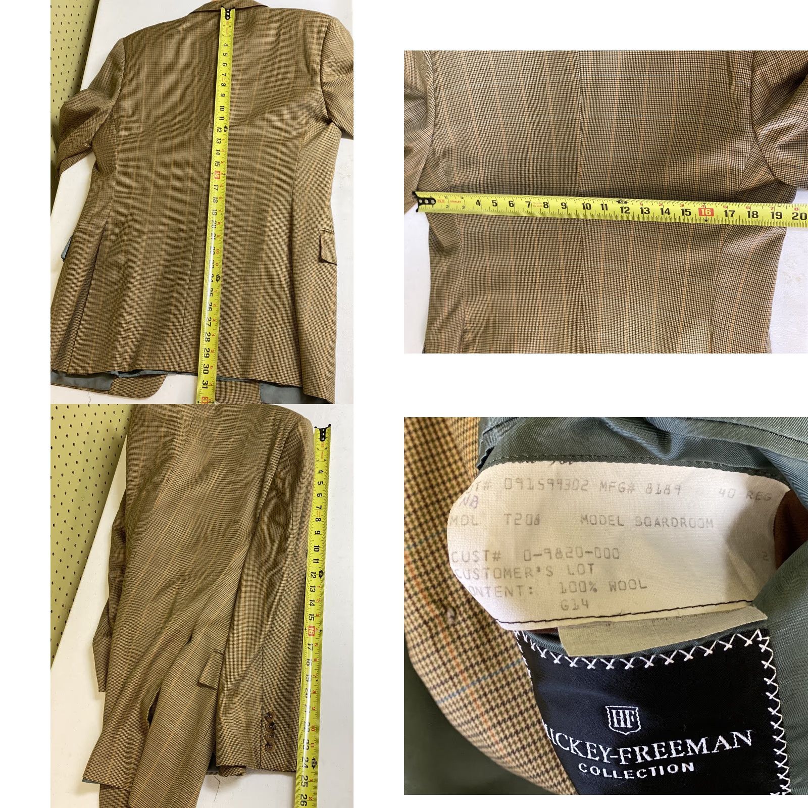 Vintage VINTAGE Hickey Freeman Boardroom 40R Houndstooth Wool Blazer Jacket Men 40R Beige Brown Three-Button Long Blazer of Wool 100% United States Size 40R - 8 Thumbnail