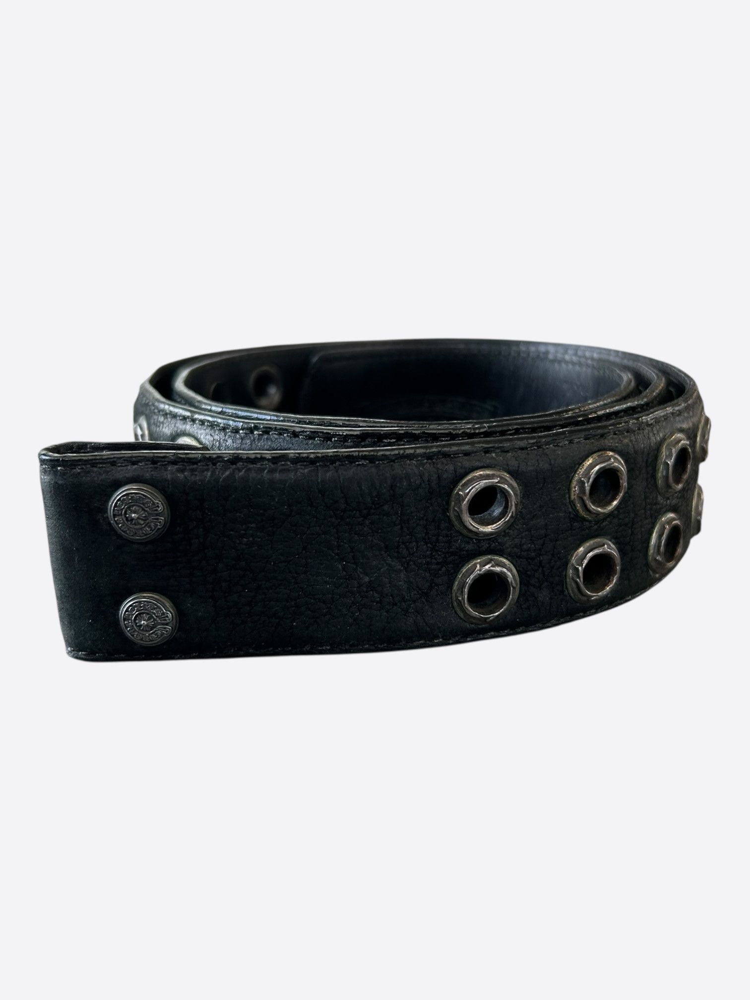 Chrome Hearts Chrome Hearts Black & Silver Double Stud Black Leather Belt Size 34 - 1 Thumbnail