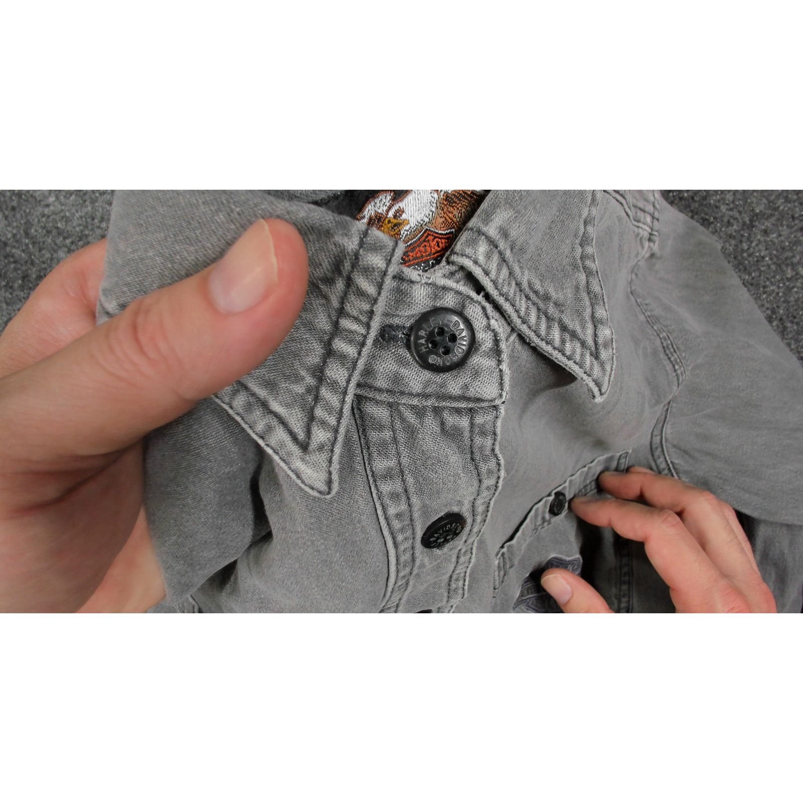 Harley Davidson Harley Davidson VTG Y2K Embroidered Gray Oversized Button Up Size M / US 6-8 / IT 42-44 - 10 Thumbnail