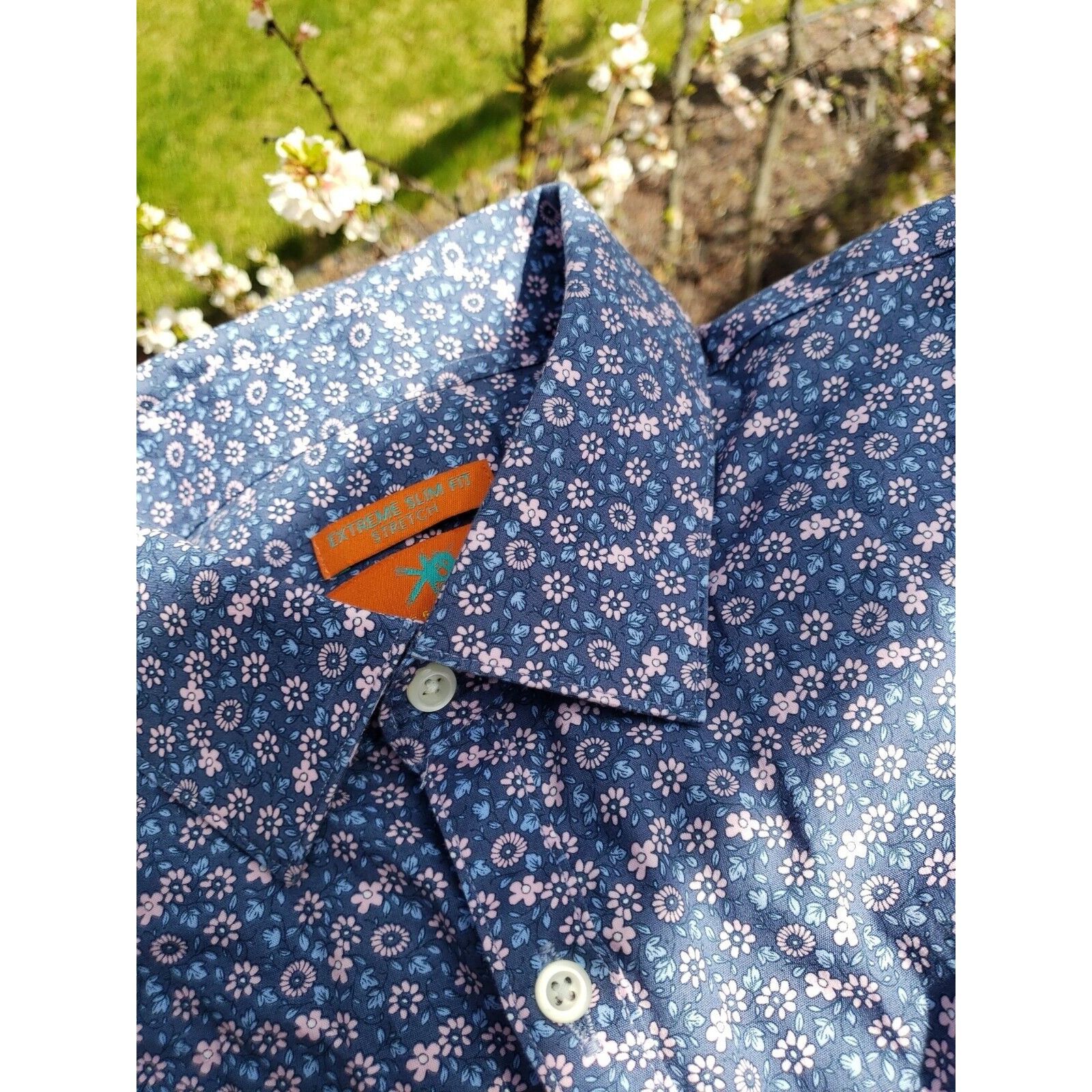 Egara Egara Slim Fit Dress Shirt Mens 17 34/35 Pink Indigo Floral Size US L / EU 52-54 / 3 - 2 Thumbnail