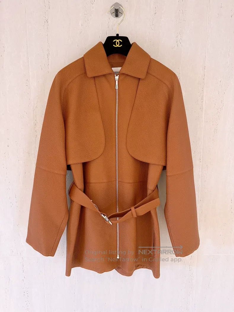 Other Hermes Gold Brown Leather Two-Piece Set Deer Skin Jacket D Size XXS / US 00 / IT 34 - 1 Thumbnail