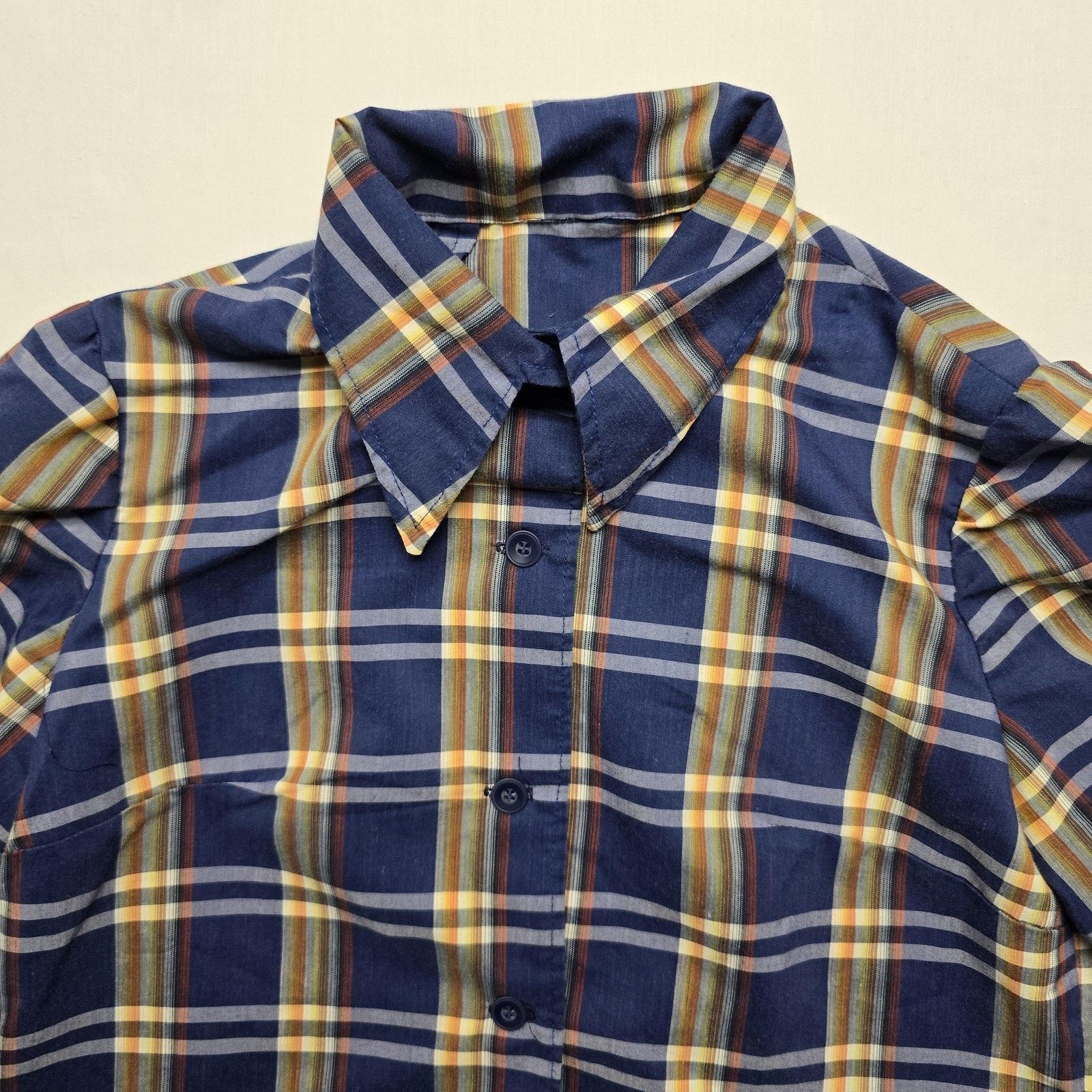 Vintage Vintage Plaid Shirt M Blue Yellow Wide Collar Button Up Size L / US 10 / IT 46 - 5 Thumbnail
