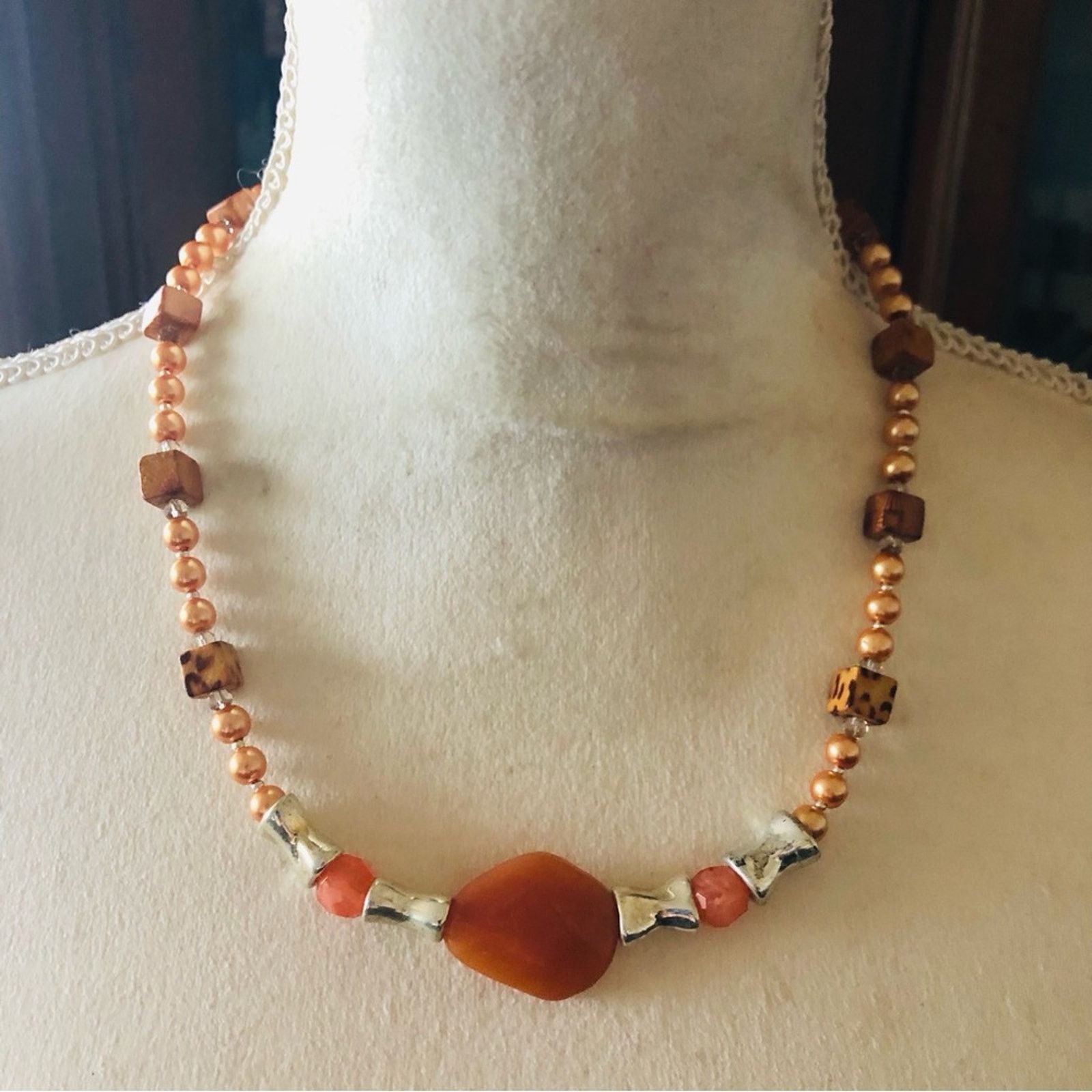 Handmade Handcrafted repurpose mixed material bead Pearl necklac Size ONE SIZE - 2 Thumbnail